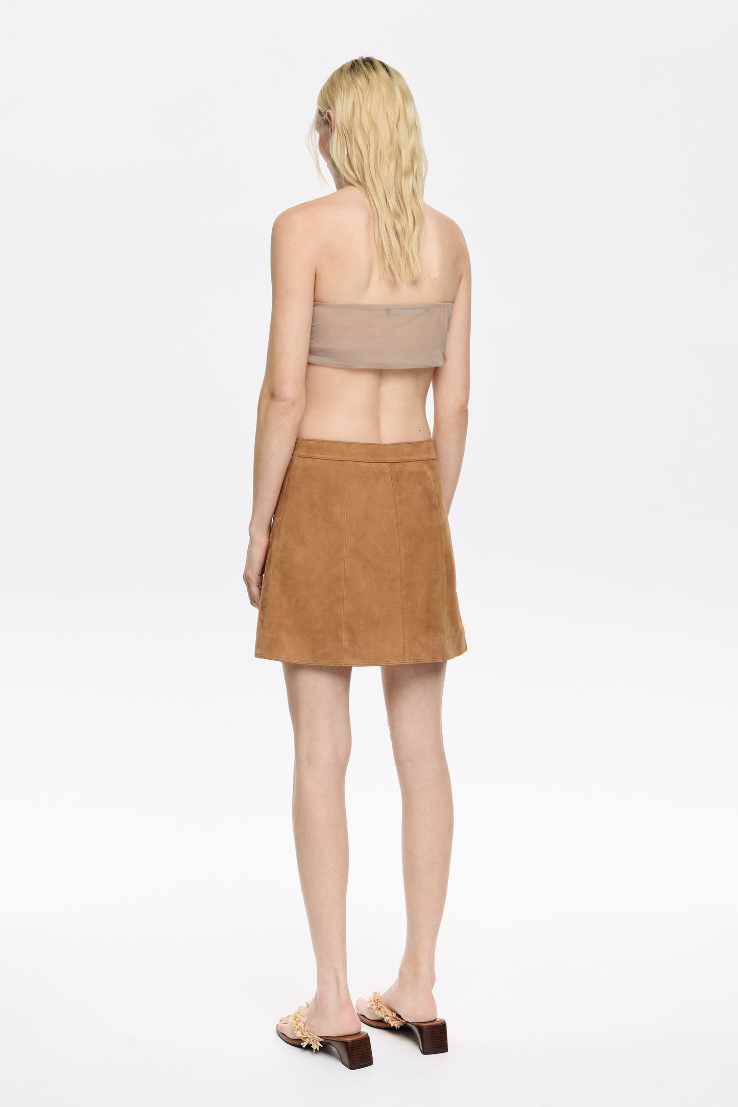 Camel leather miniskirt