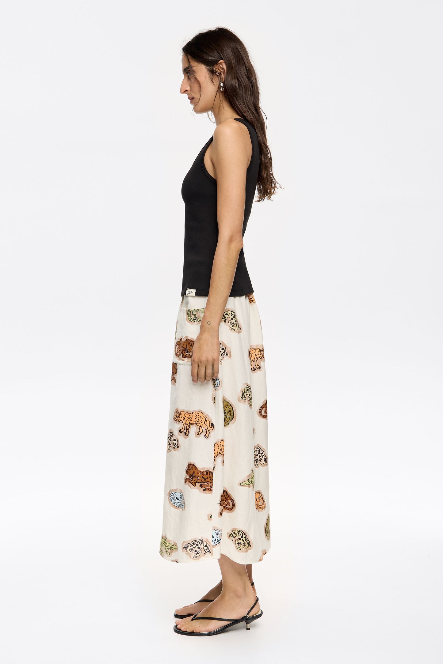 Brown Jungle Community linen A-line skirt
