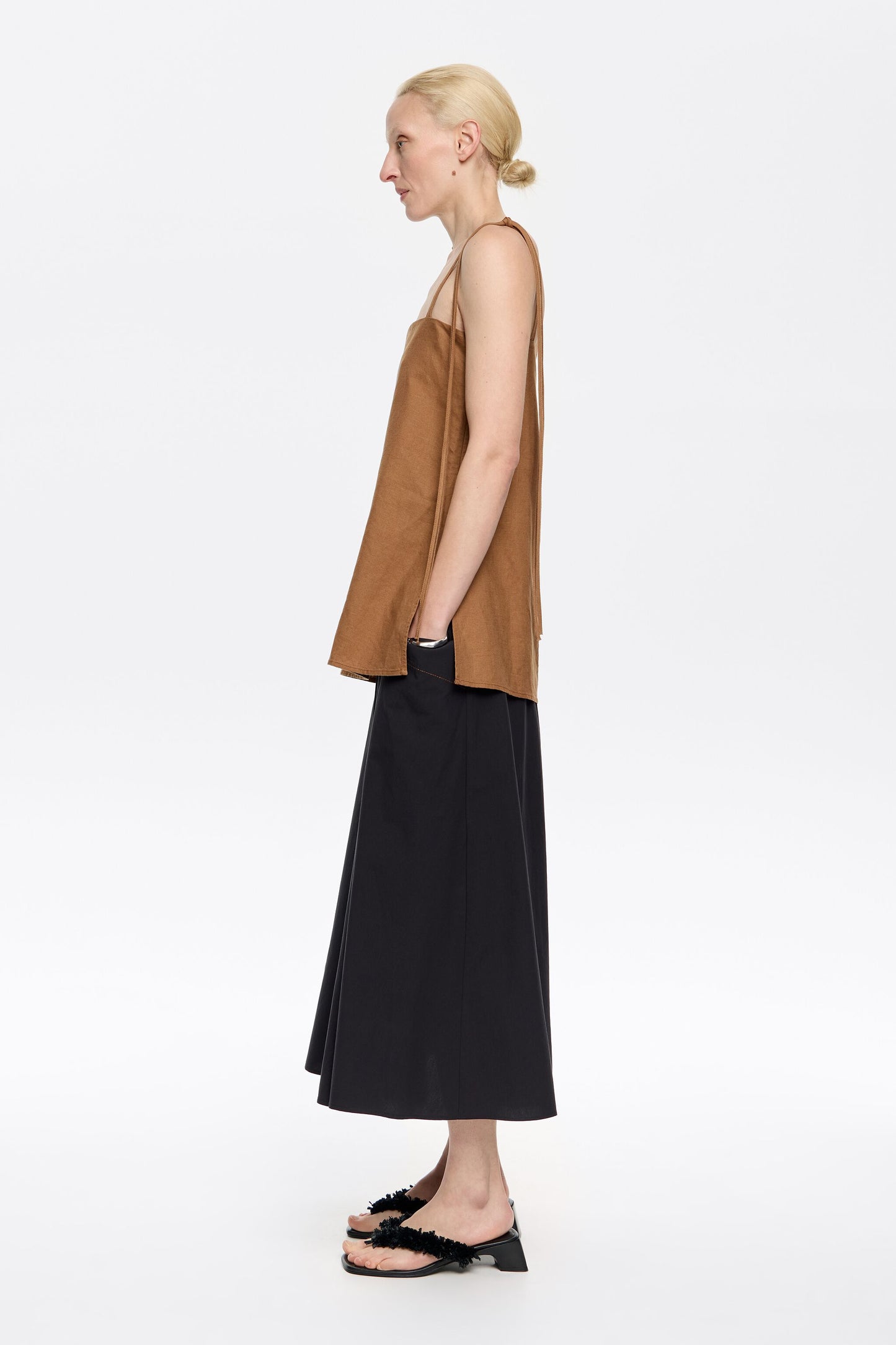 Black A-line midi skirt