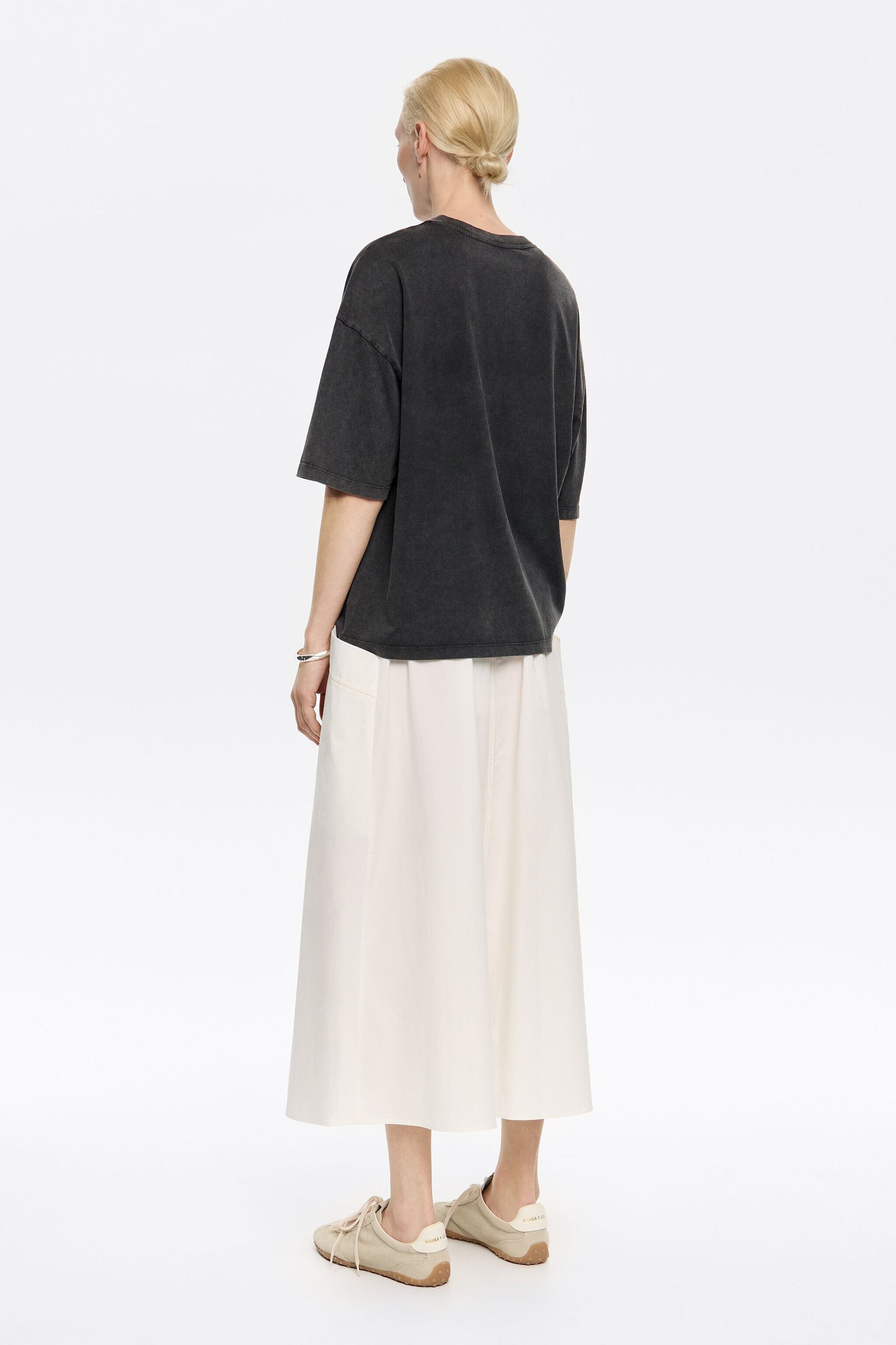 White A-line midi skirt