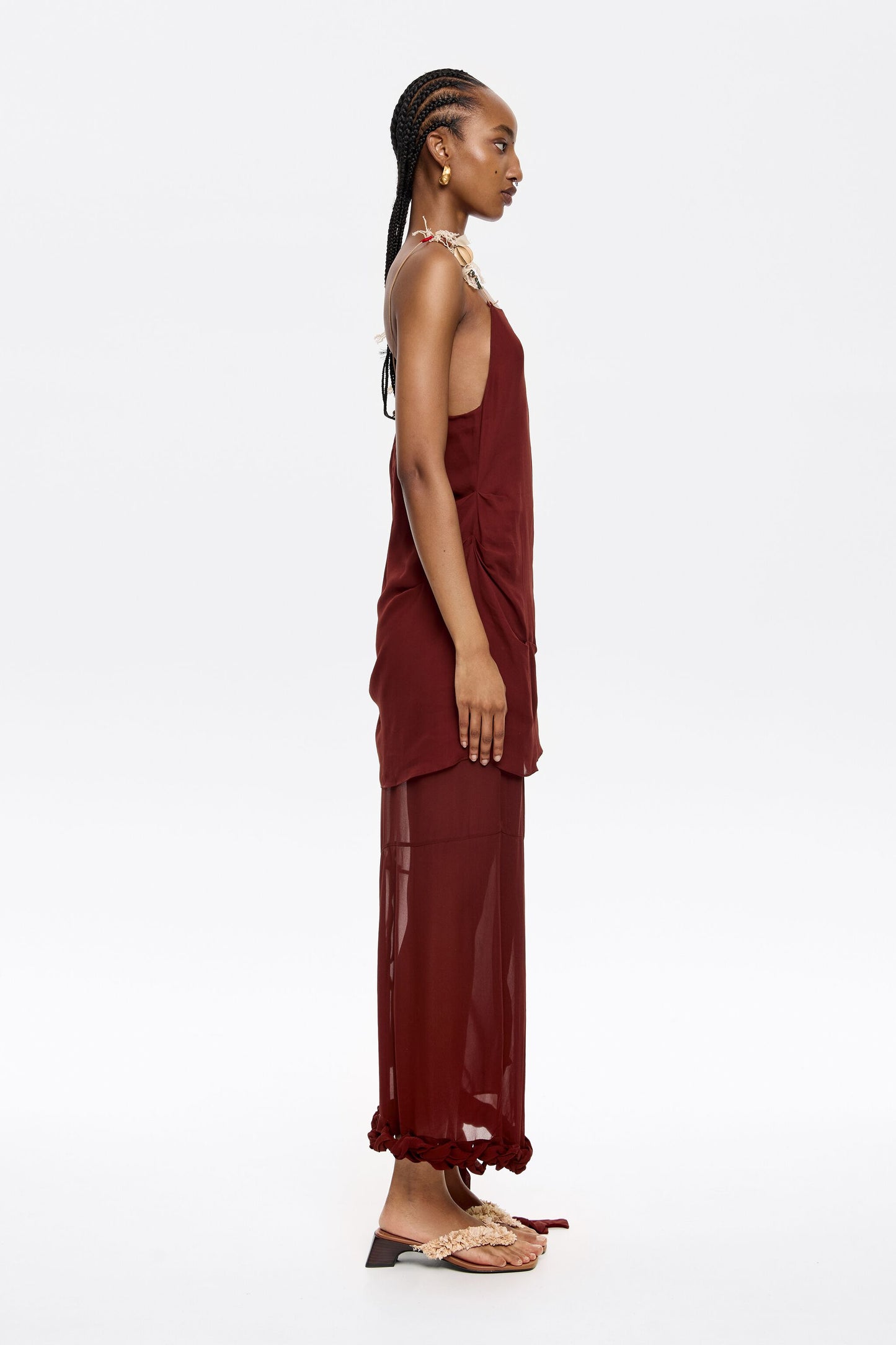 Brown viscose wrap midi skirt