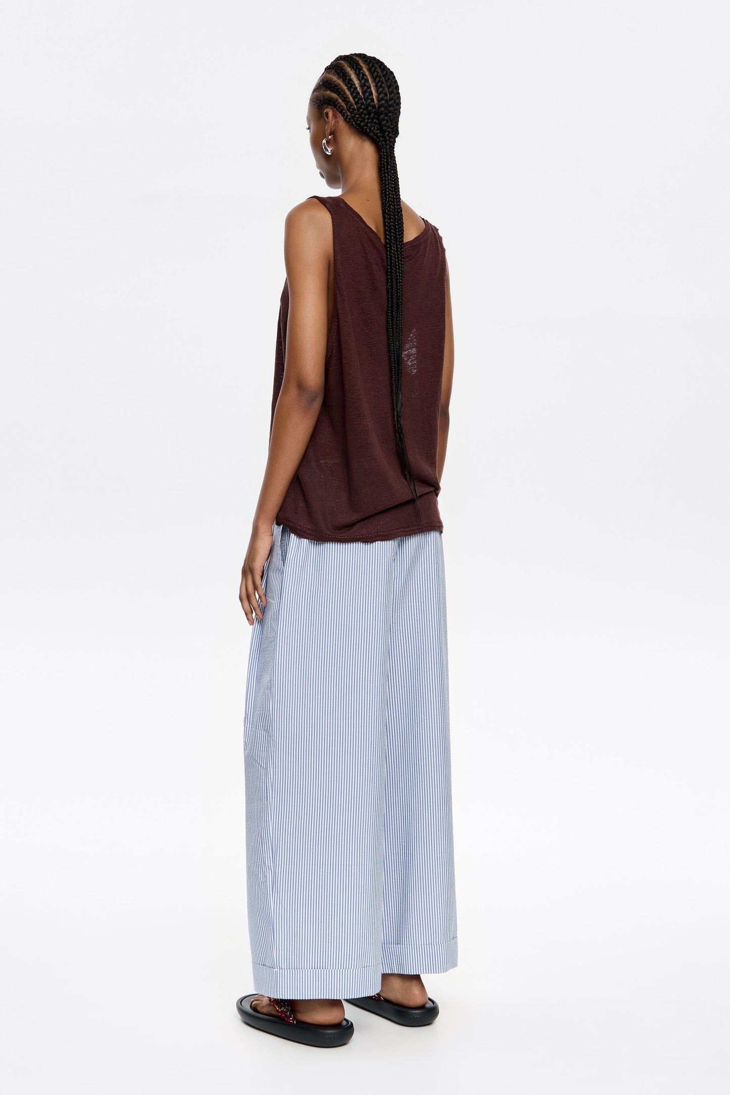 Blue striped darted trousers