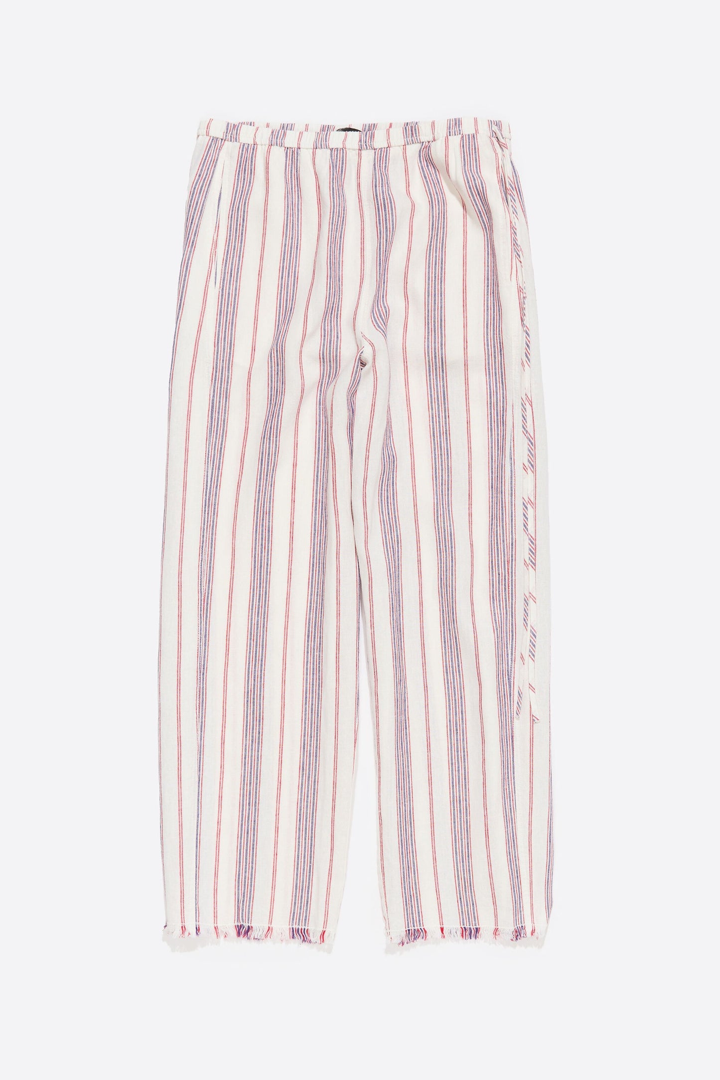 Ivory striped linen frayed jogger trousers