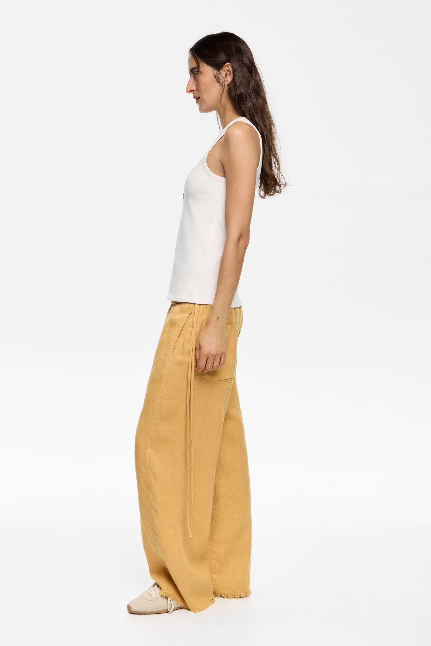 Mustard linen jogger trousers