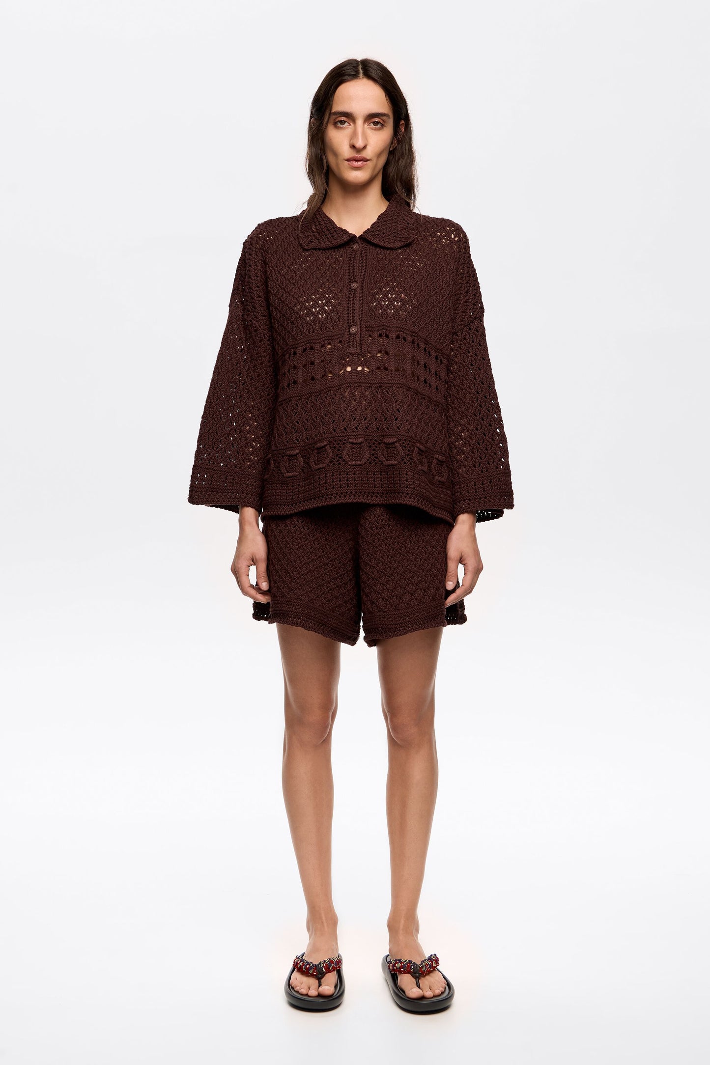 Dark brown crochet shorts