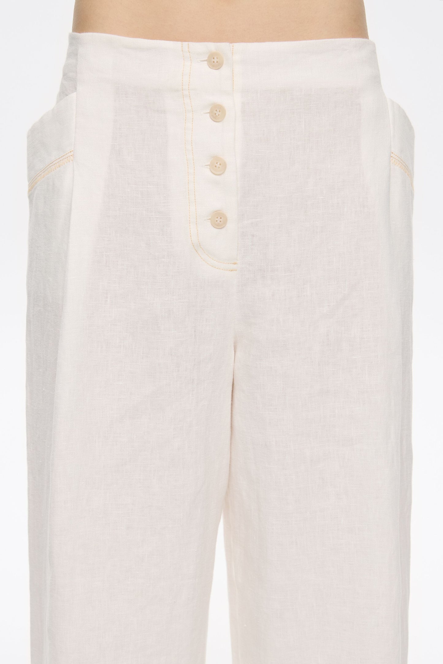 Ivory linen darted trousers