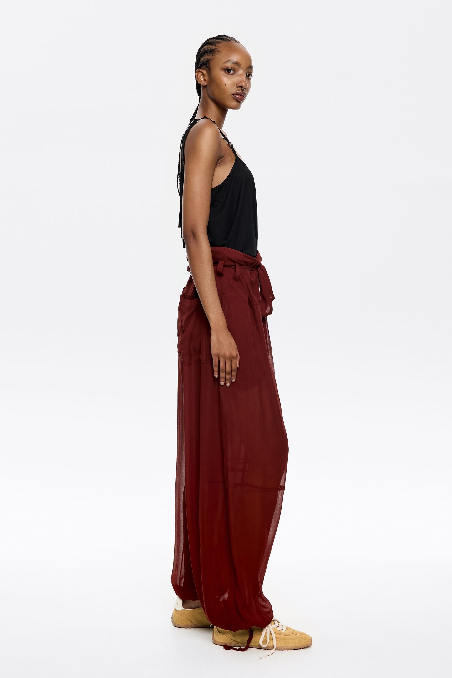 Brown fluid harem trousers