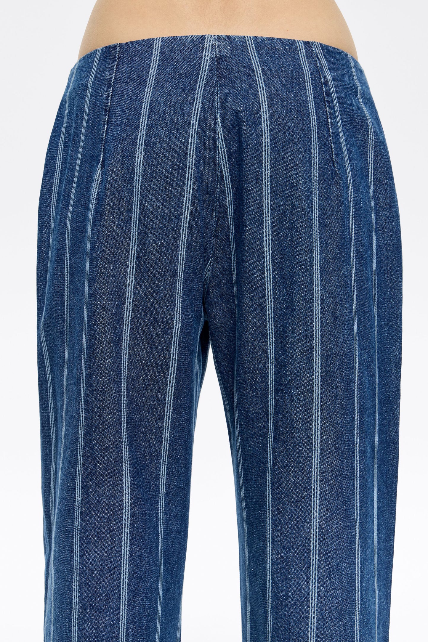 Blue striped frayed denim trousers