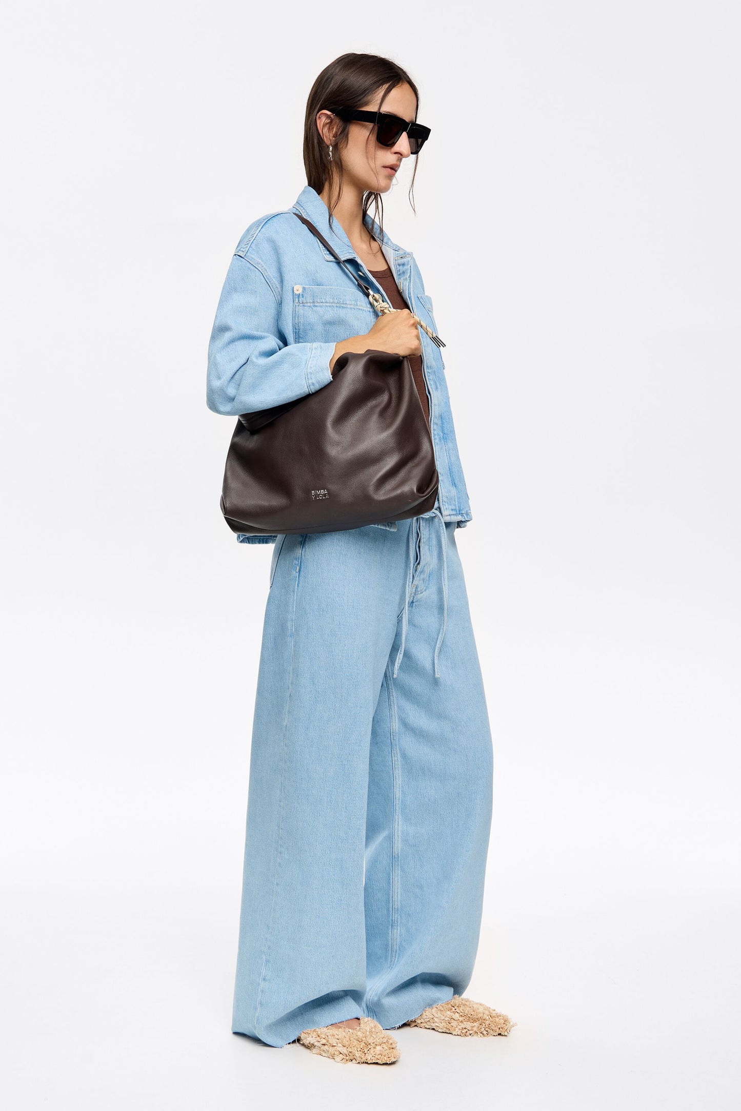 Light blue wide denim trousers