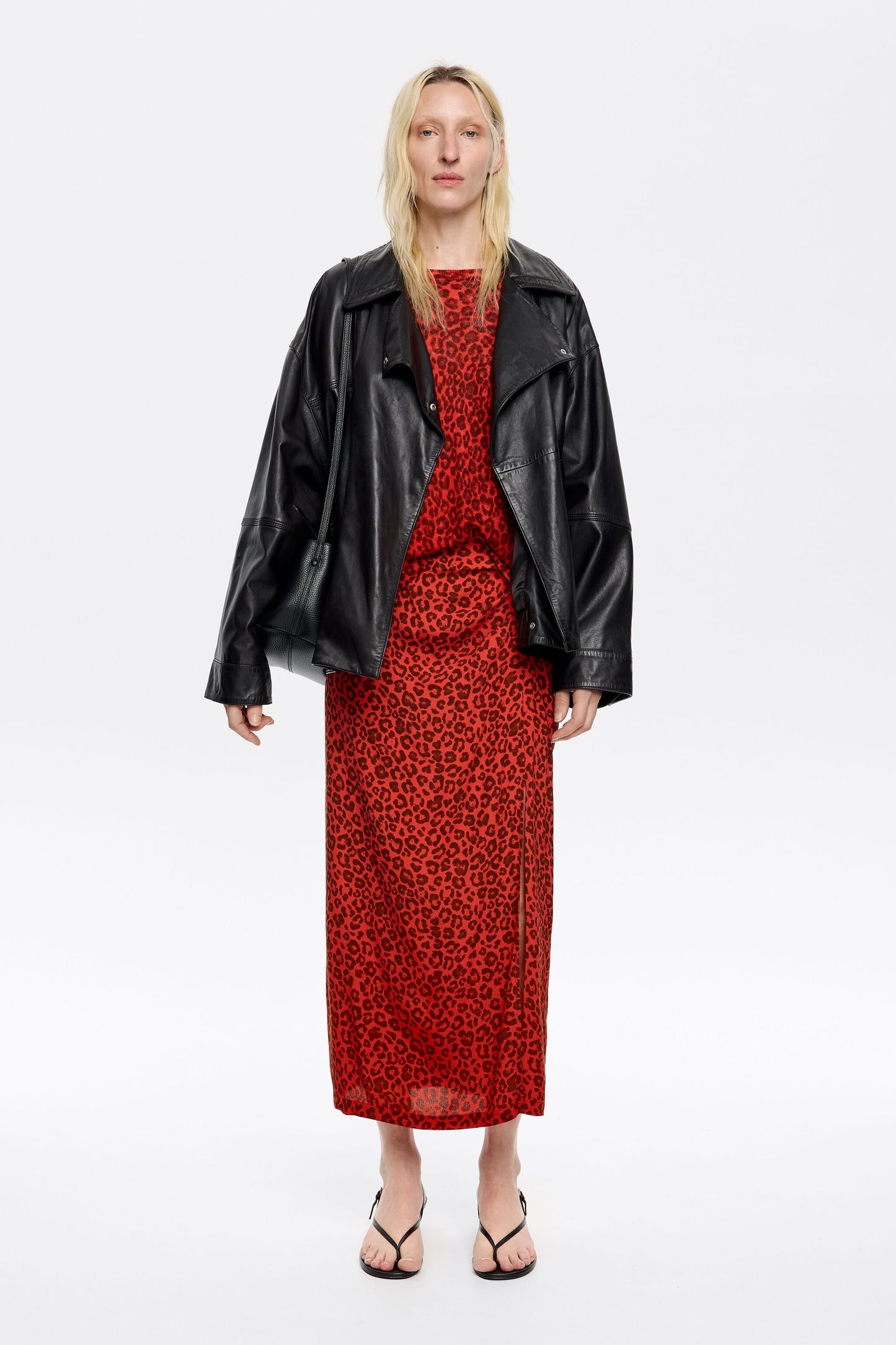 Red Animalspots gathered shoulder sweater