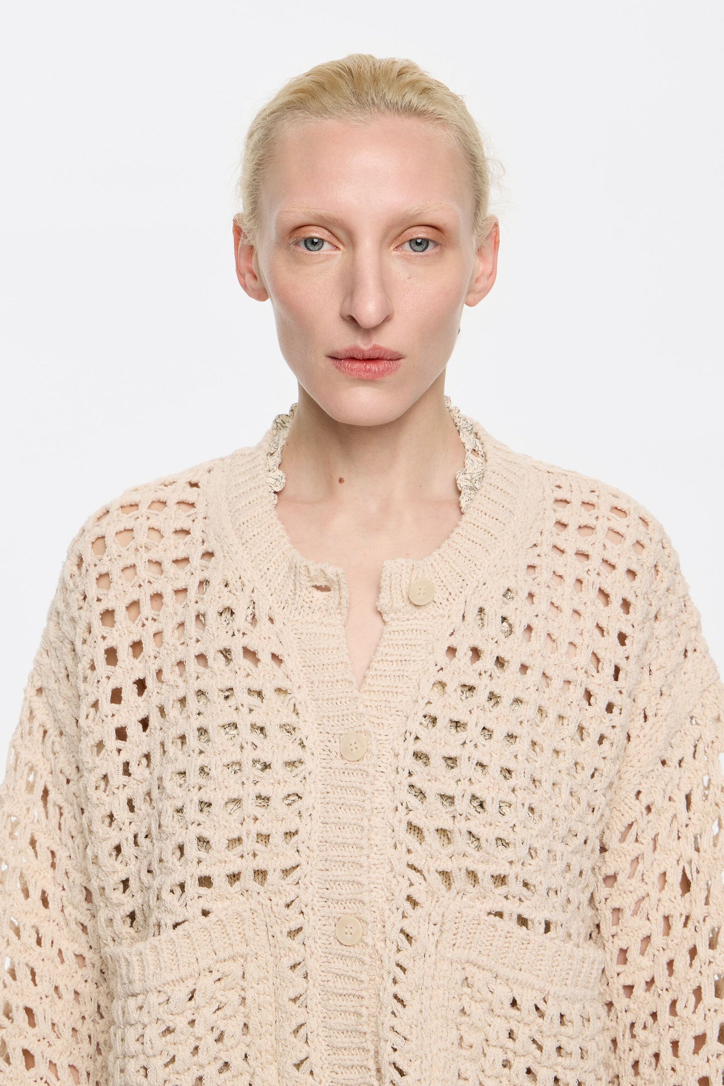 Beige straight openwork cardigan