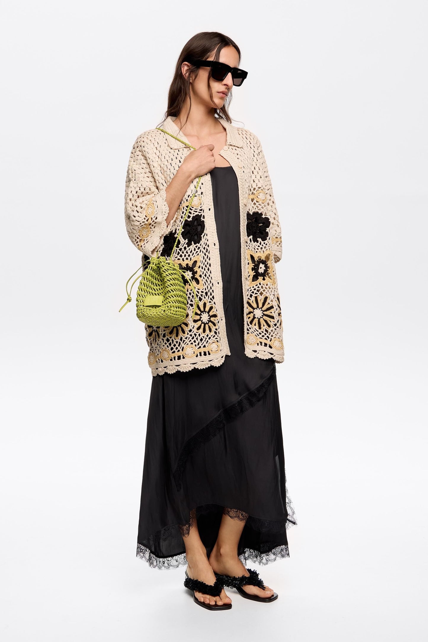 Beige oversize crochet cardigan