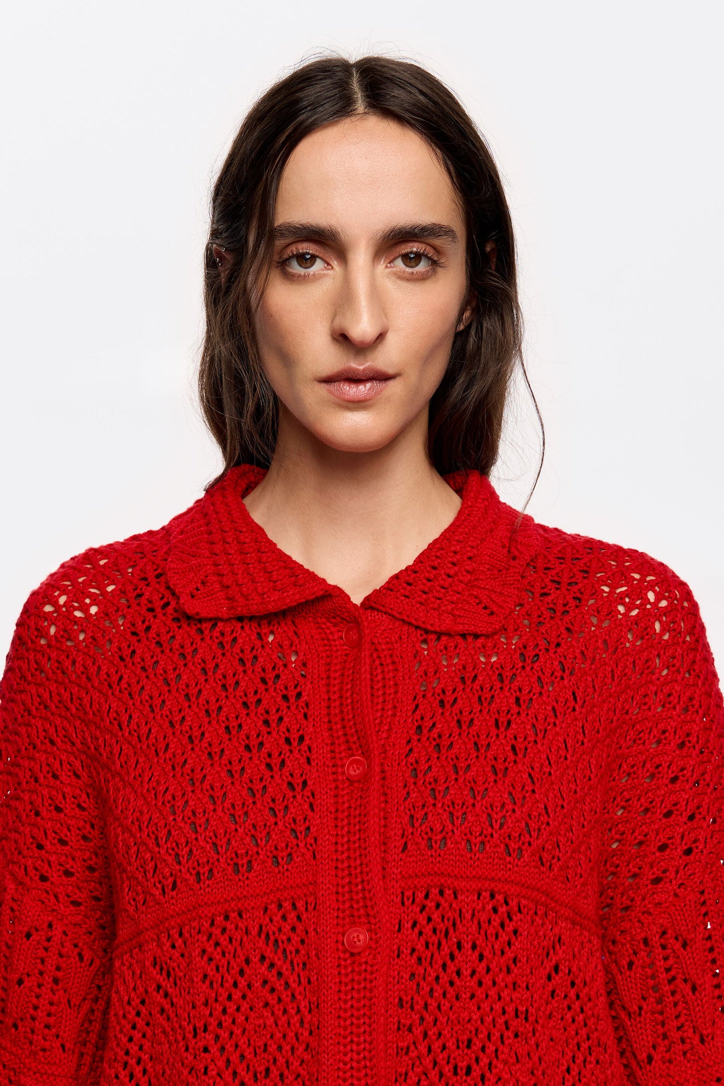 Red oversize crochet cardigan
