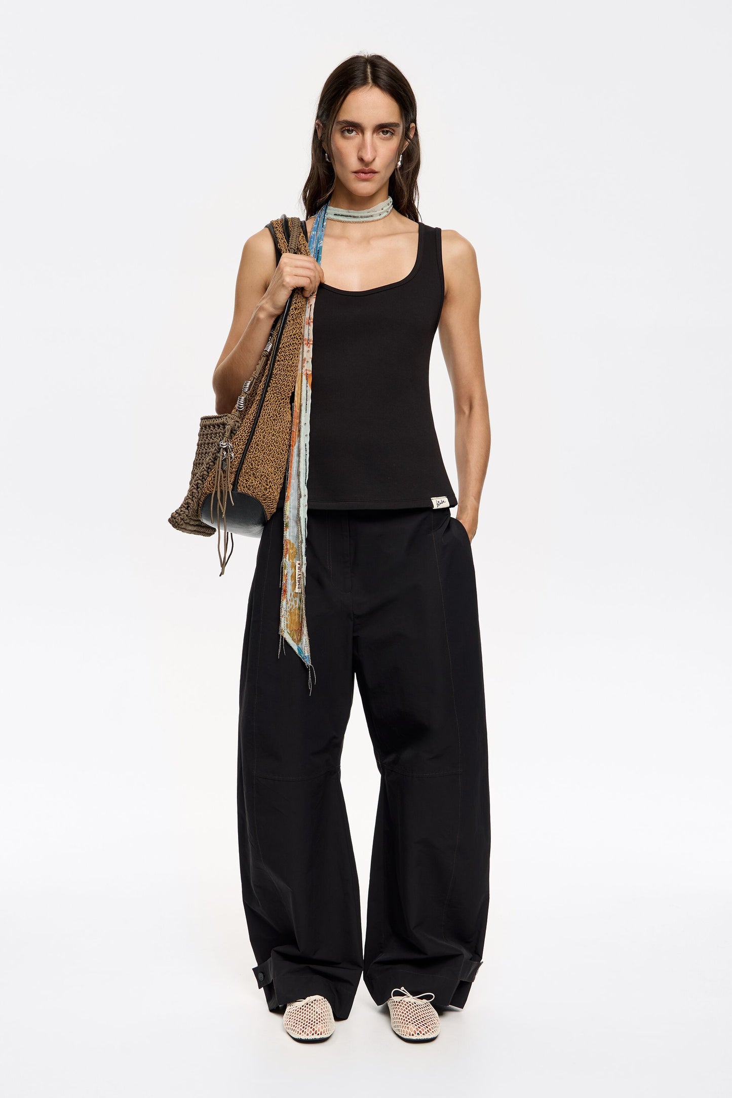 Black fitted top with square neckline