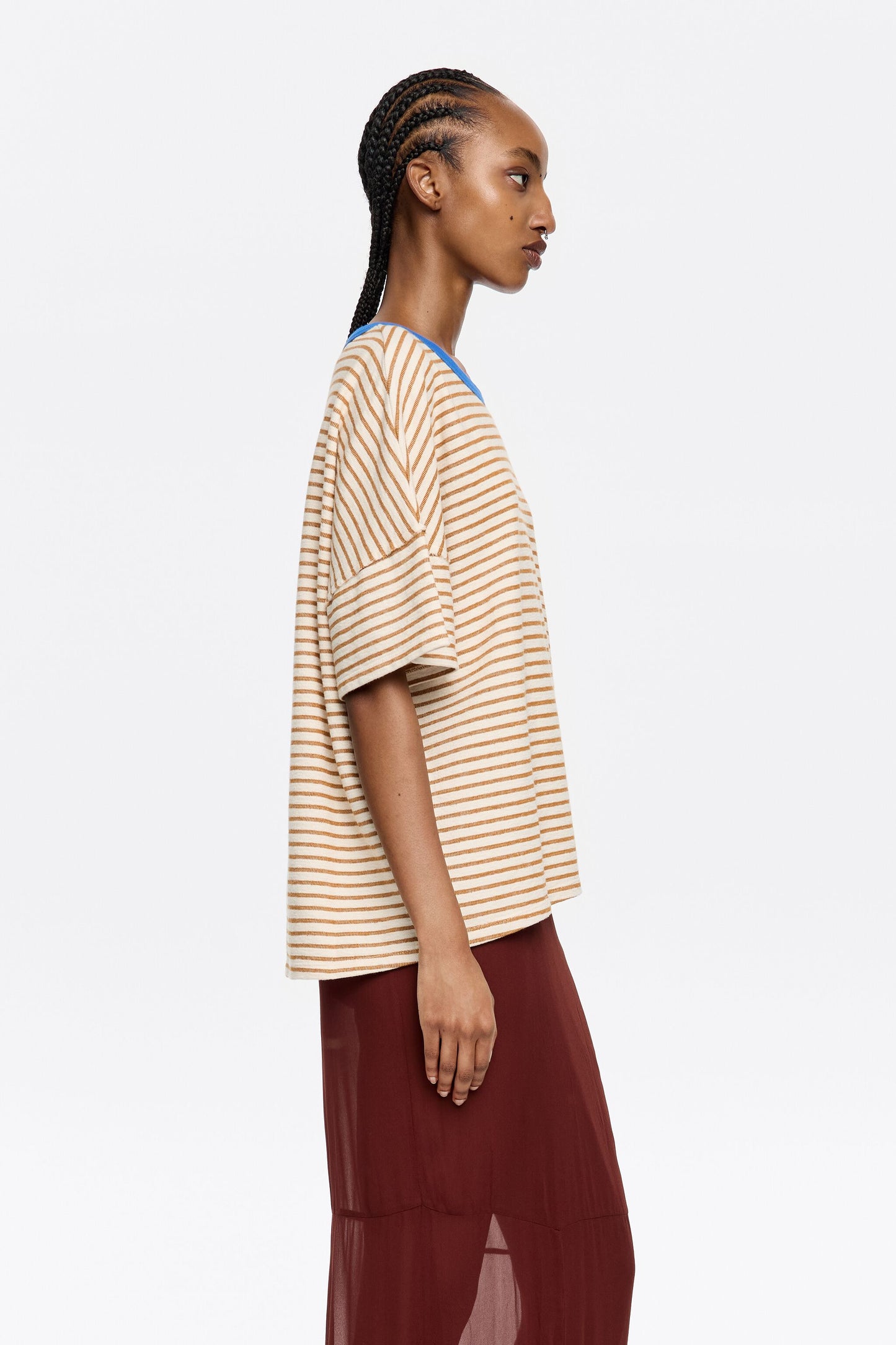 Caramel striped cotton boxy T-shirt