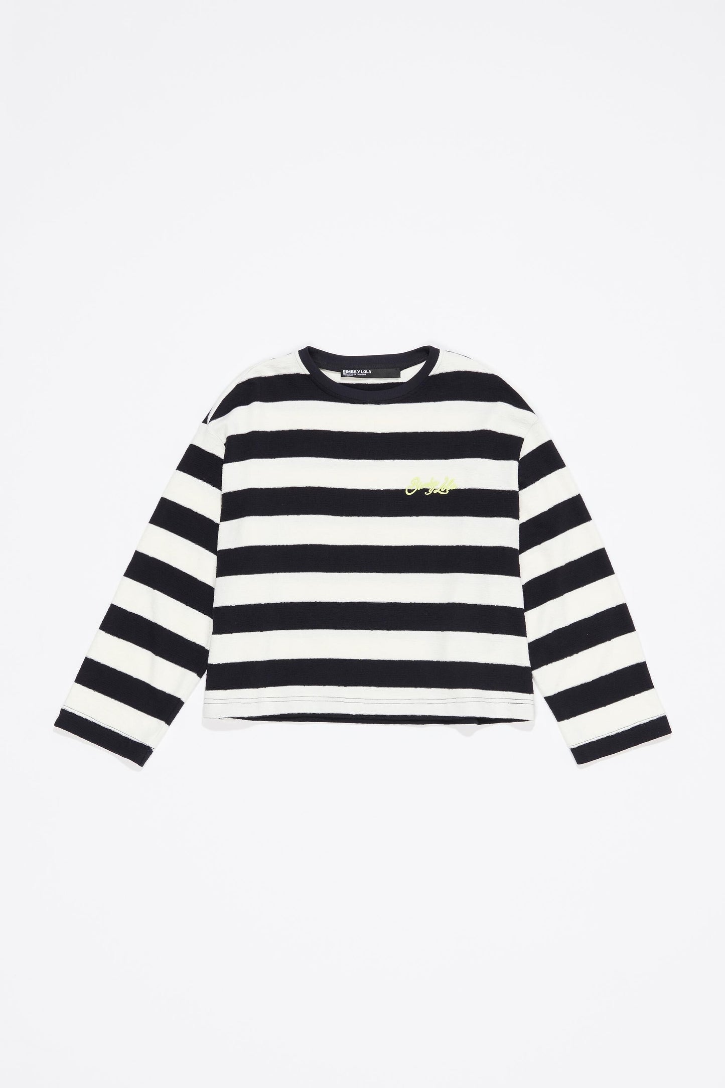 Navy blue striped cotton straight T-shirt
