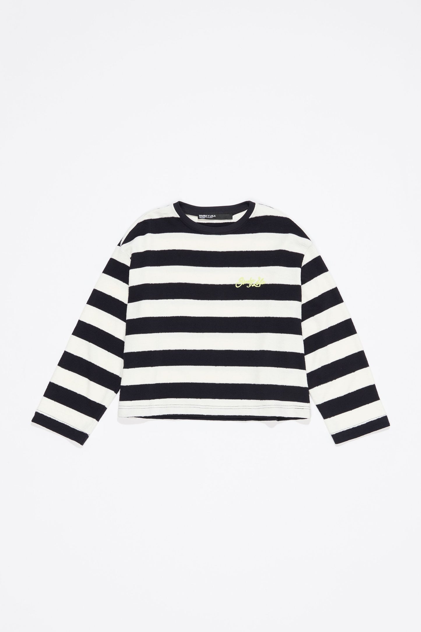 Navy blue striped cotton straight T-shirt