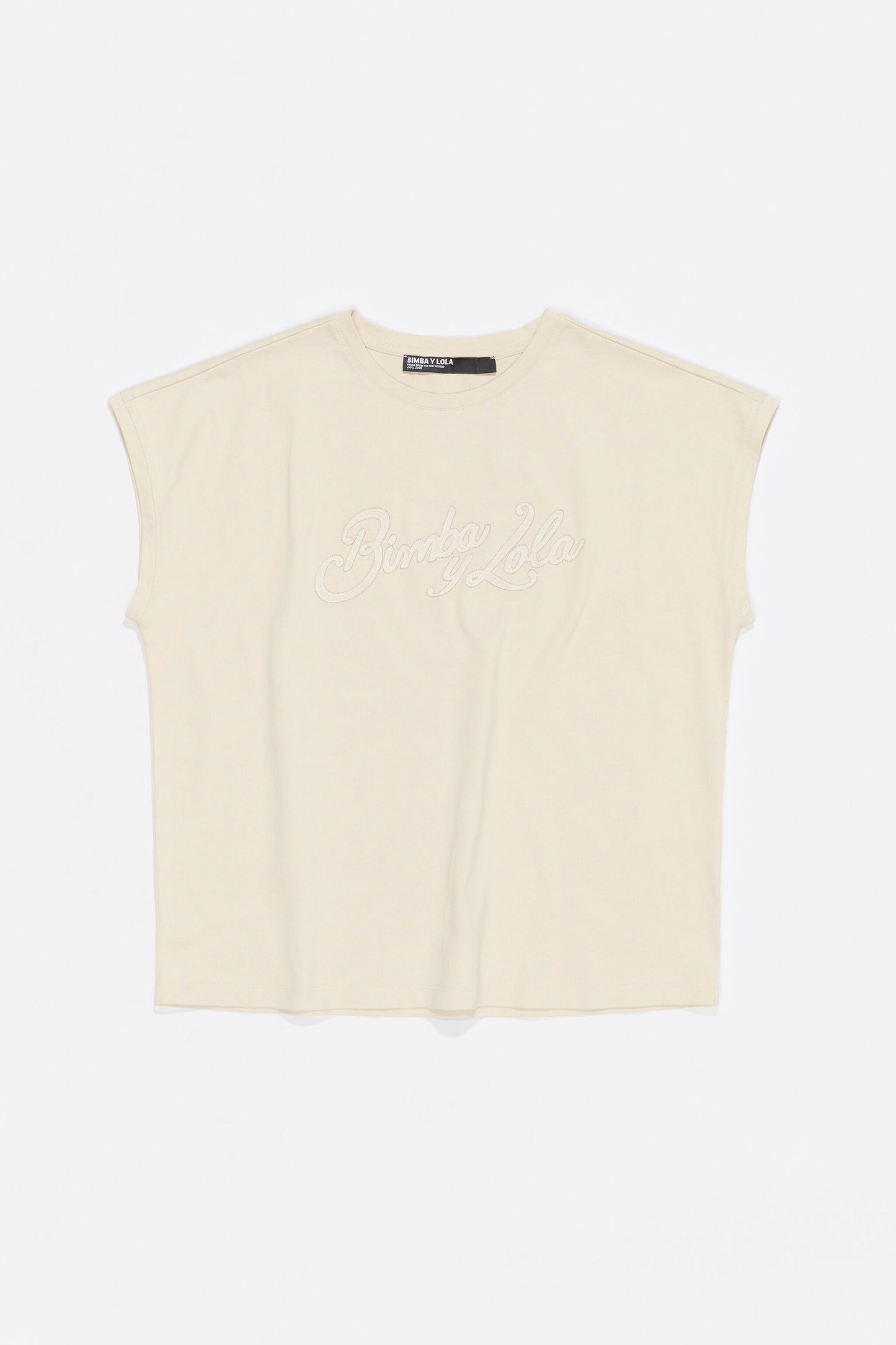 Light khaki cotton logo T-shirt