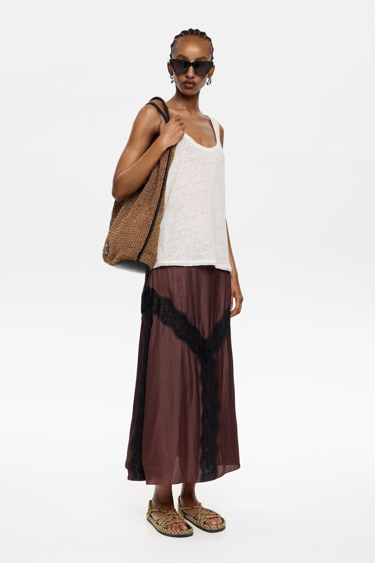 Ivory linen T-shirt with raw edges