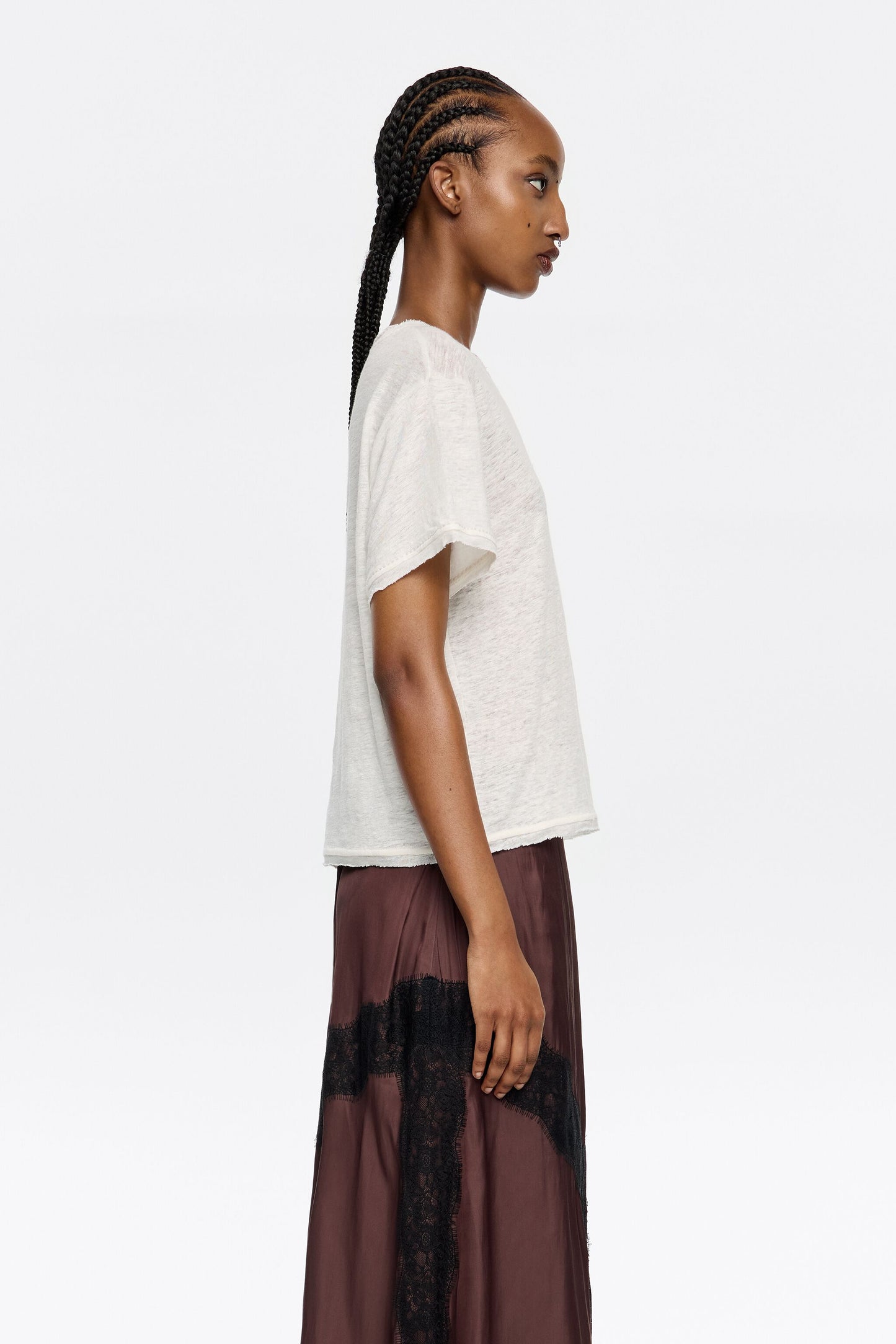 Ivory boxy linen T-shirt