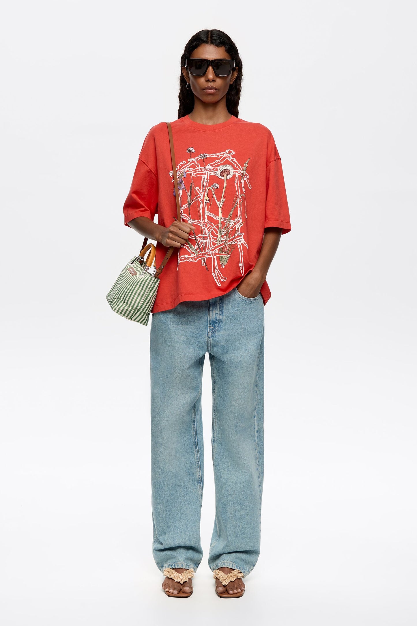 Red oversize embroidered logo T-shirt