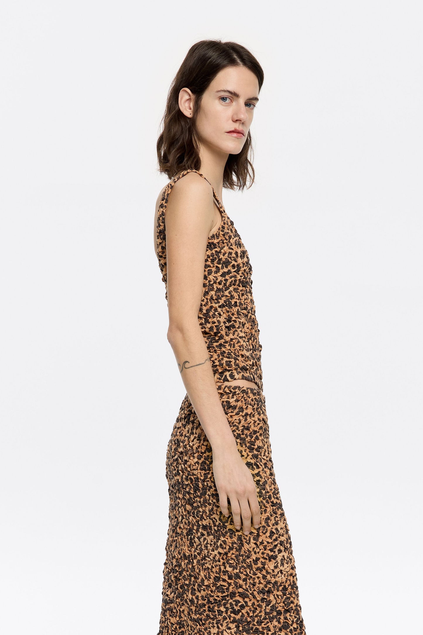 Beige Leopard ruched T-shirt