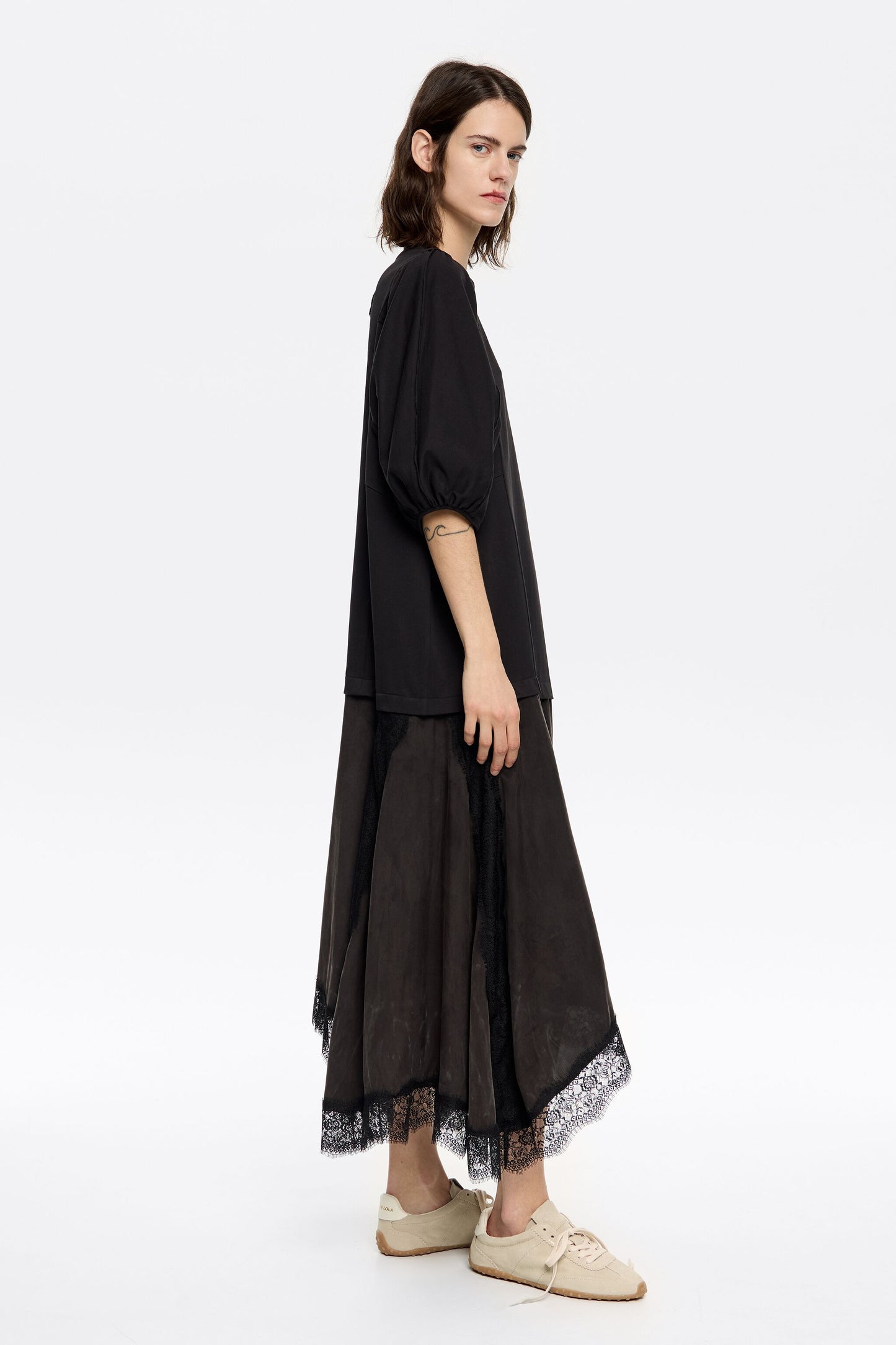 Black lace flared A-line dress