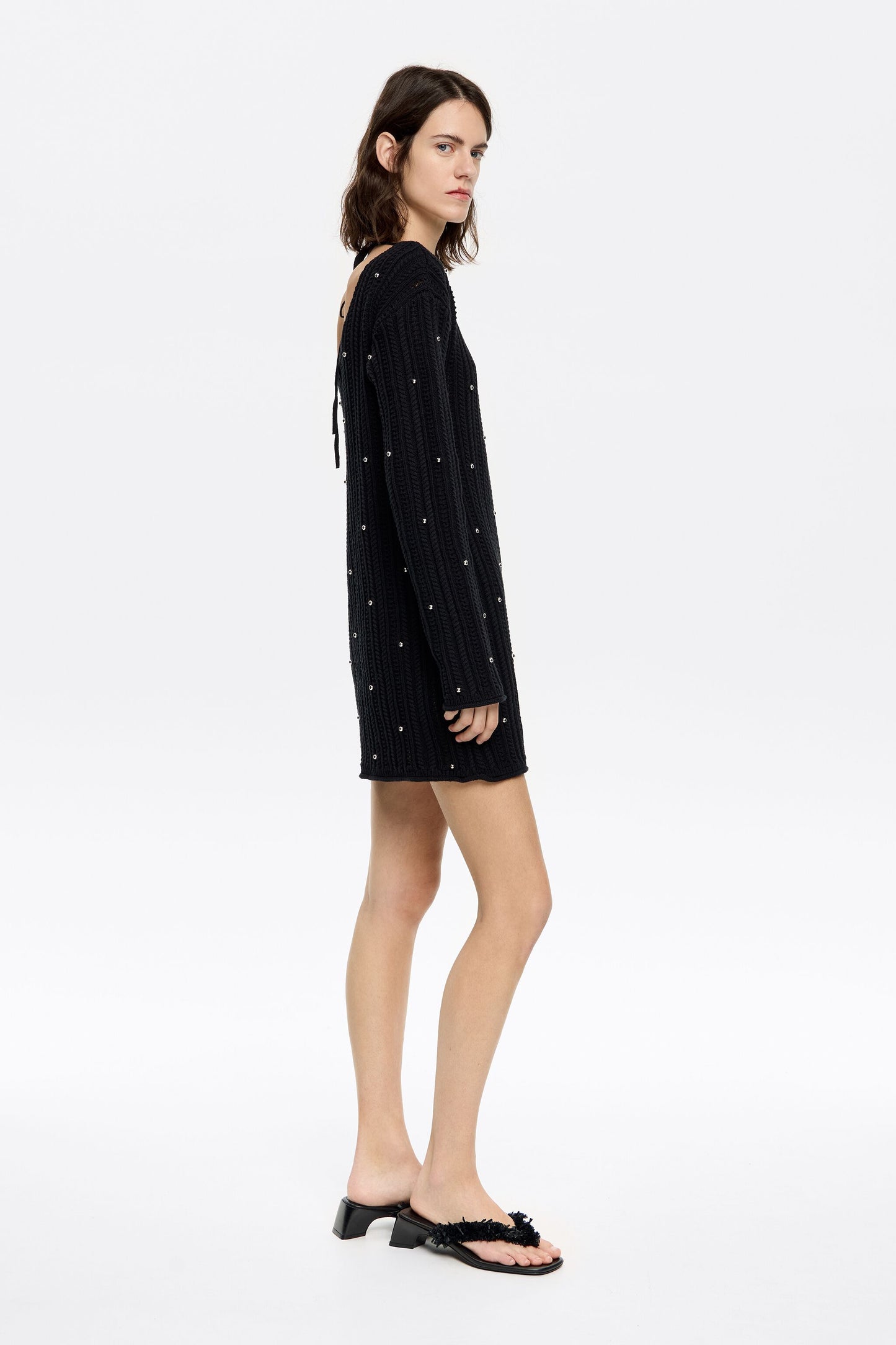 Black cotton knit mini dress