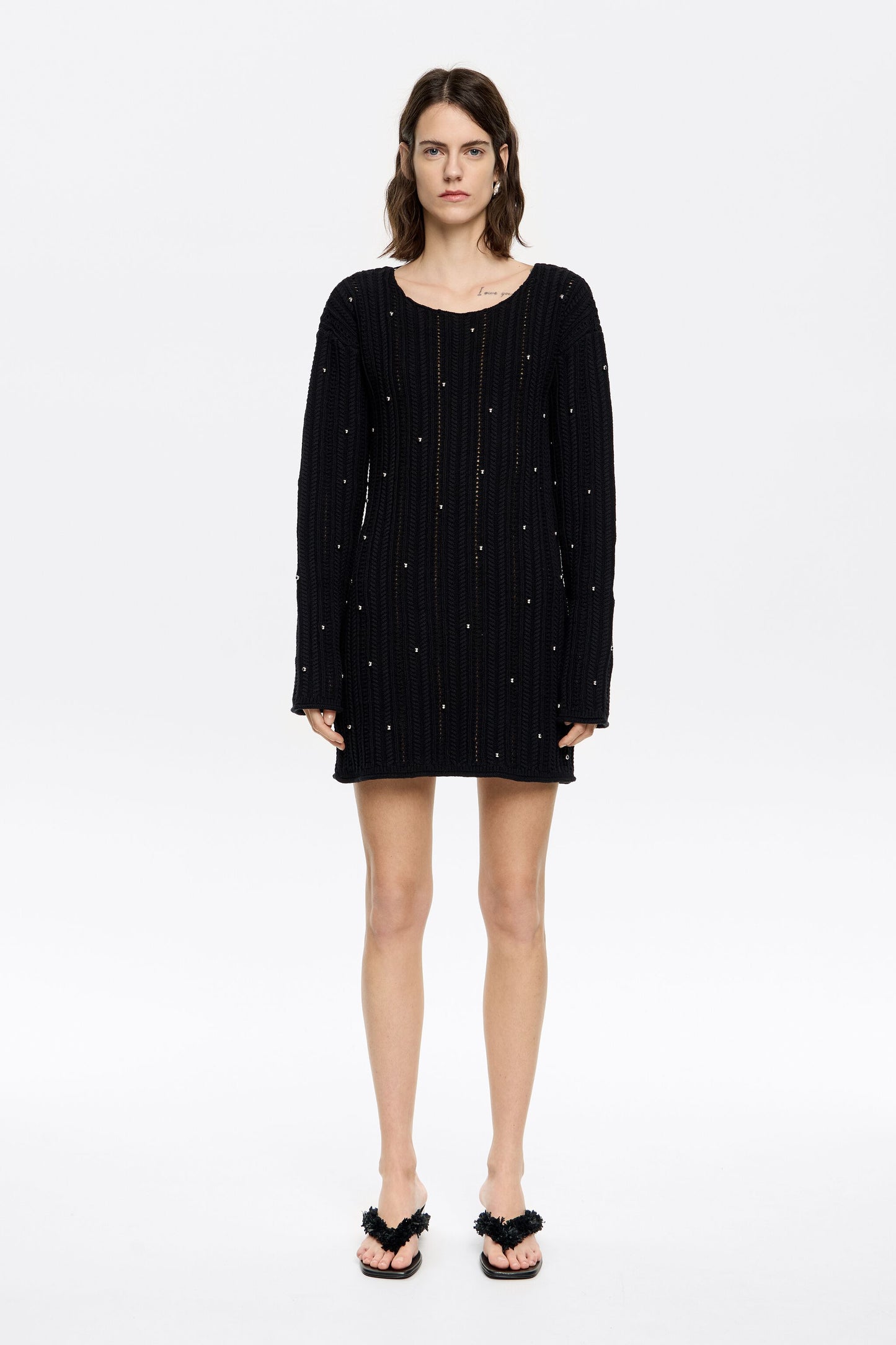 Black cotton knit mini dress