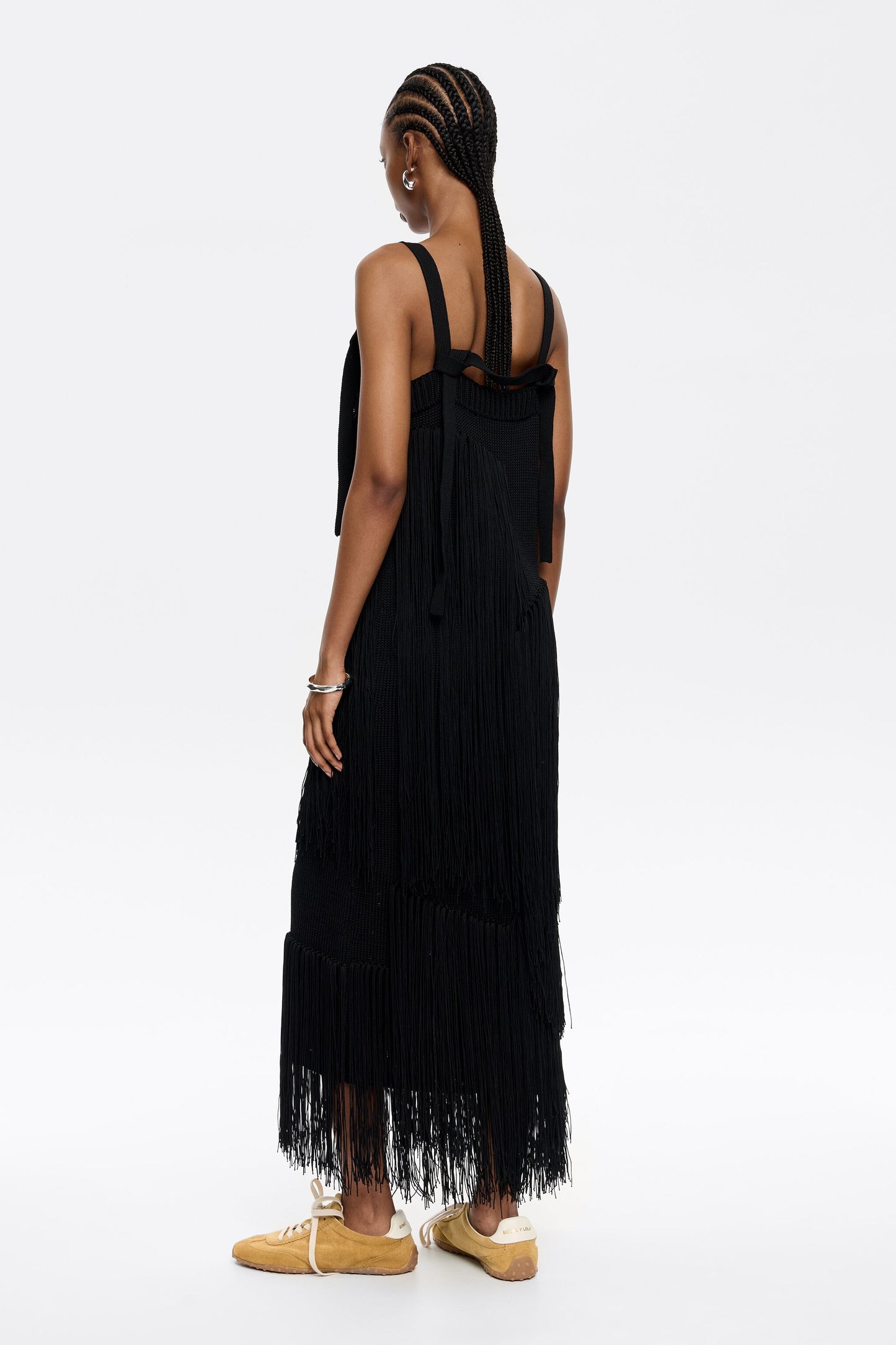 Black fringed knit dress