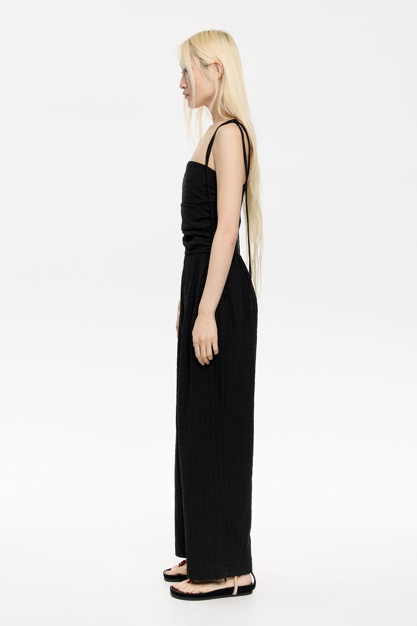 Black checked textured jumpsuit