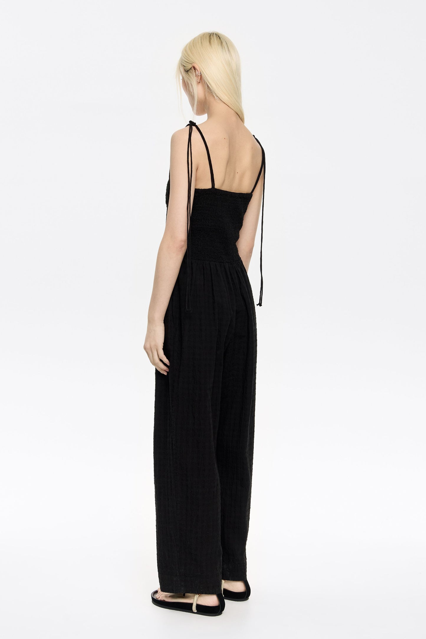 Black checked textured jumpsuit
