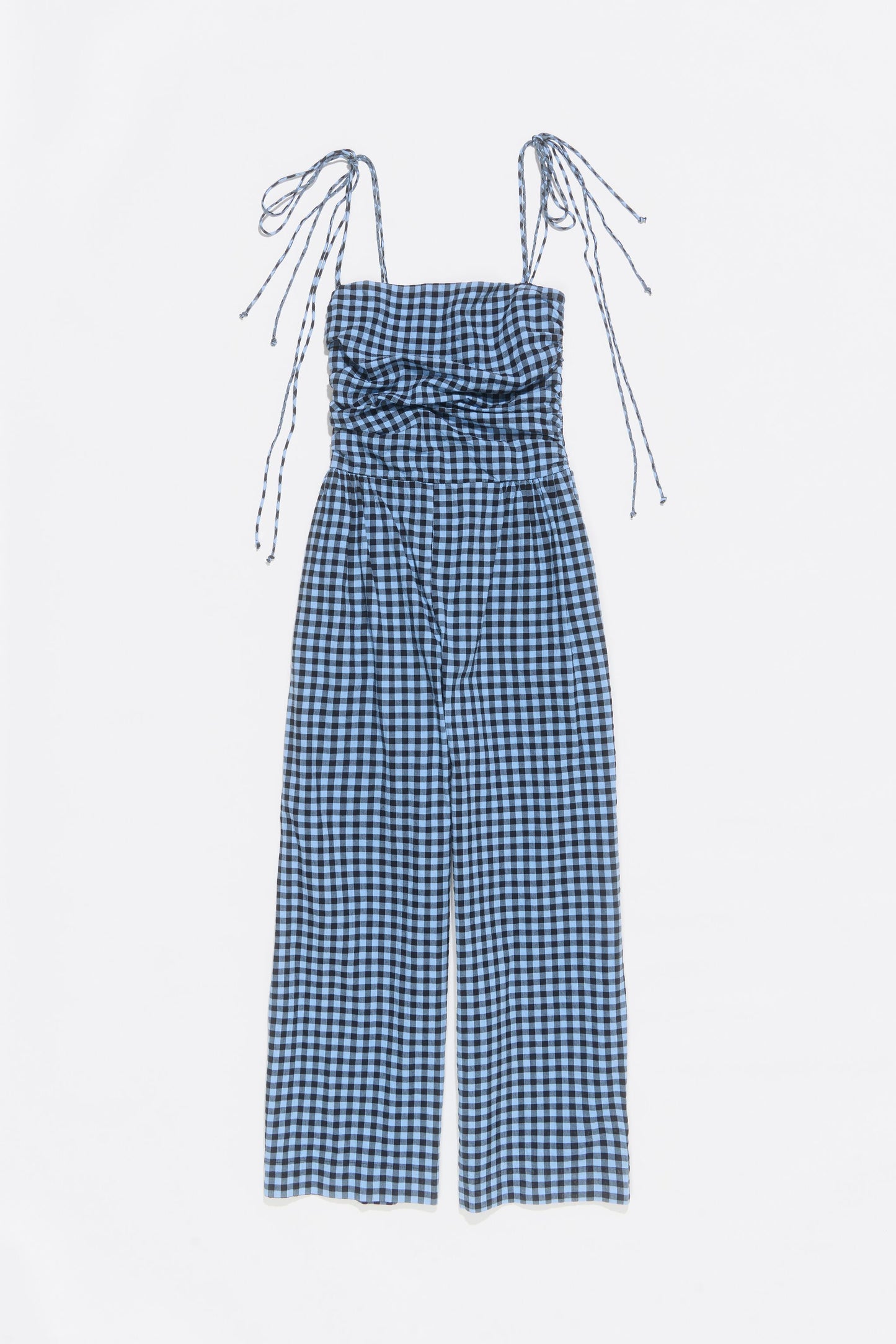 Powder blue checked textured jumpsuit