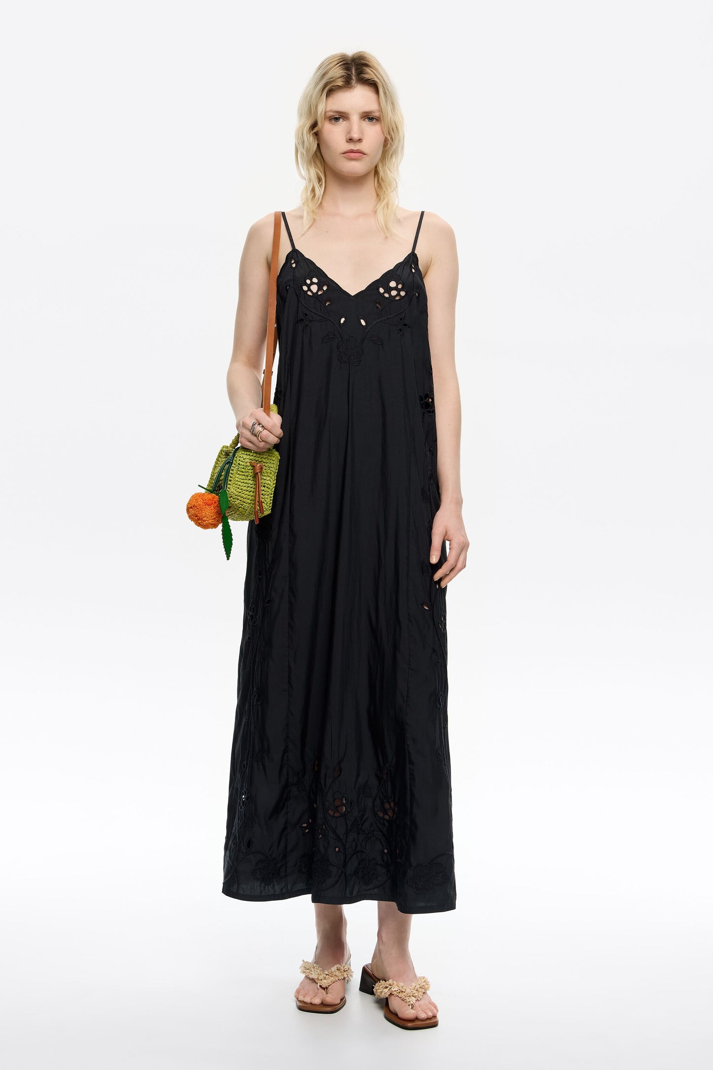 Black fluid embroidered dress