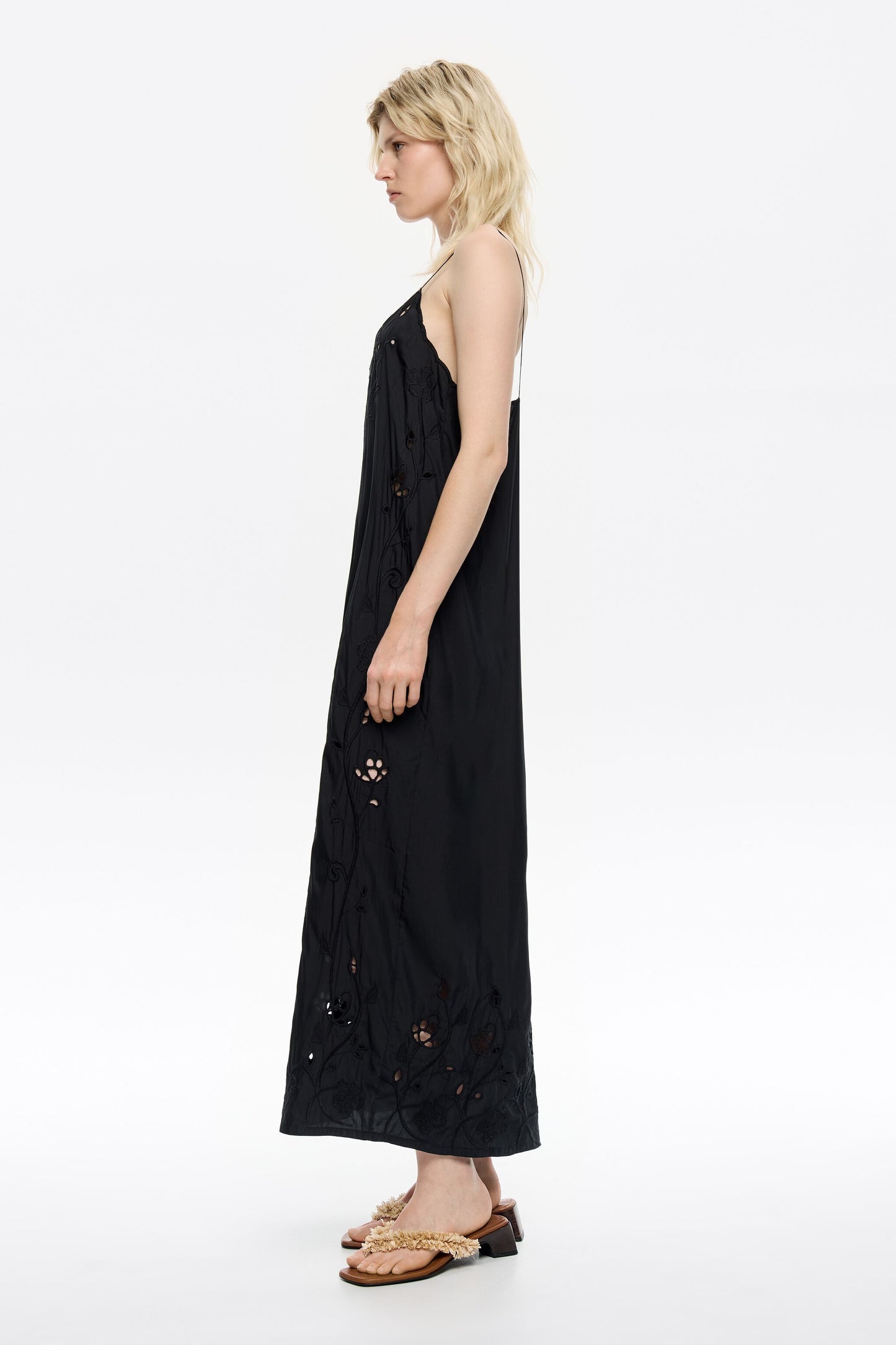 Black fluid embroidered dress