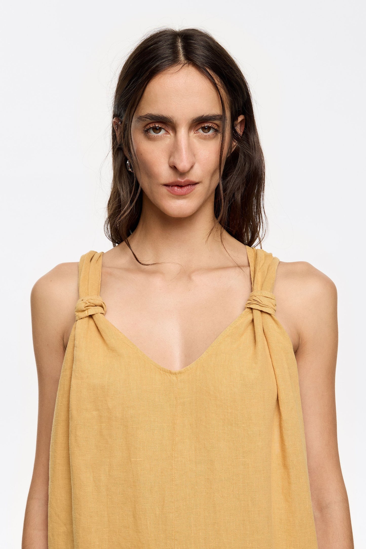 Mustard washed linen jumpsuit