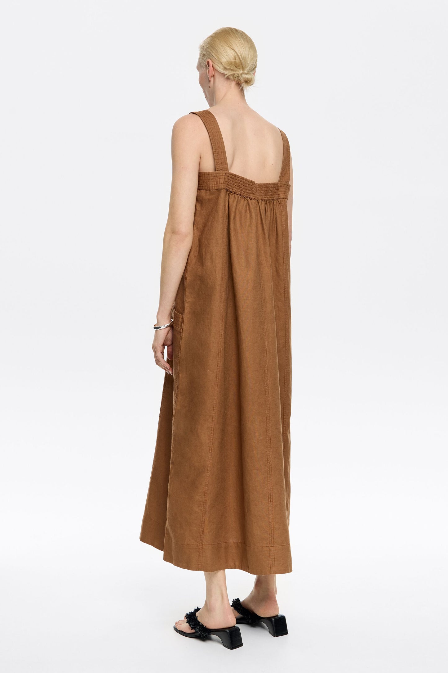 Light brown linen strappy dress