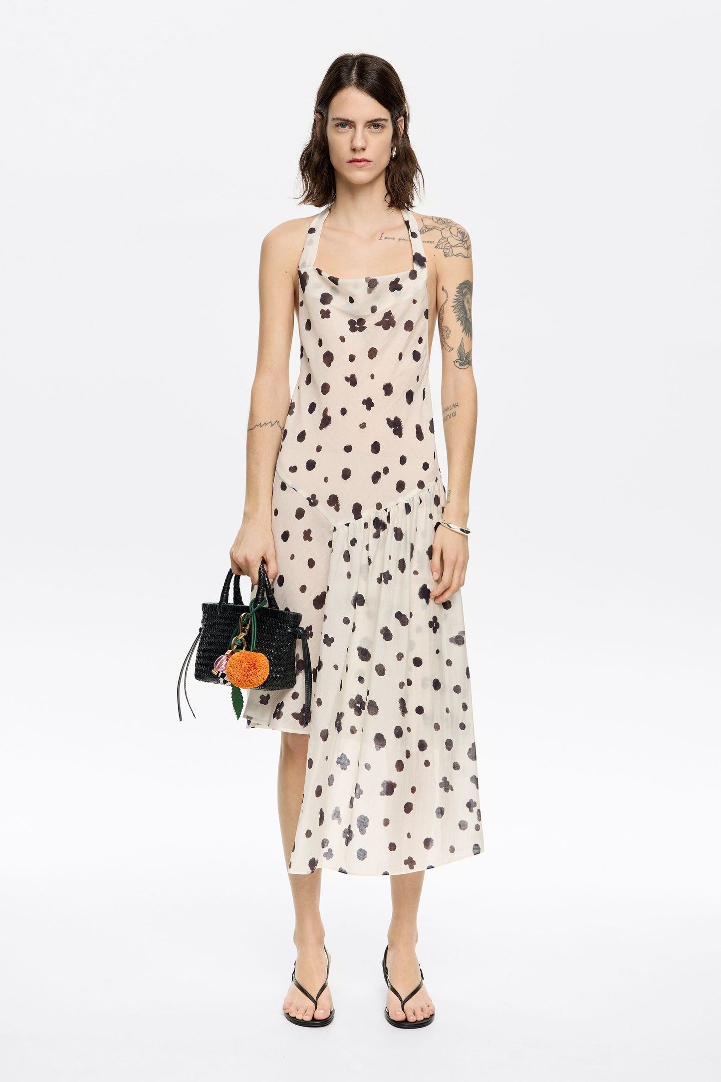 Ivory Graindots draped mini dress