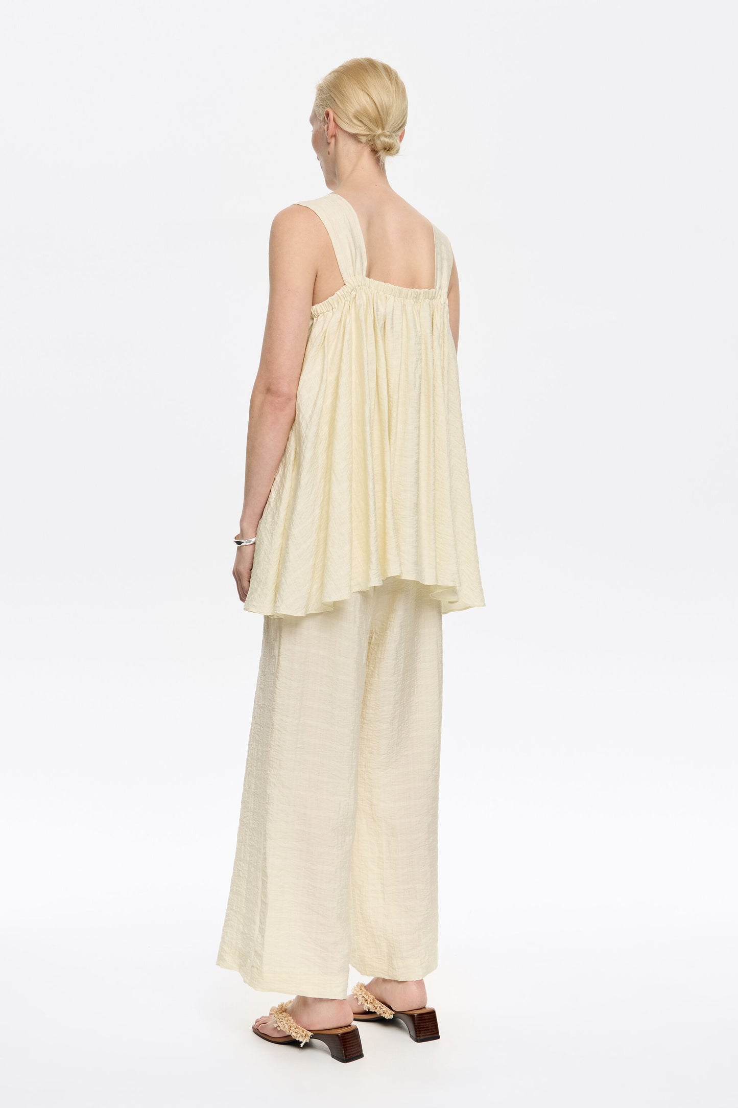 Butter yellow double-ruffle long jumpsuit