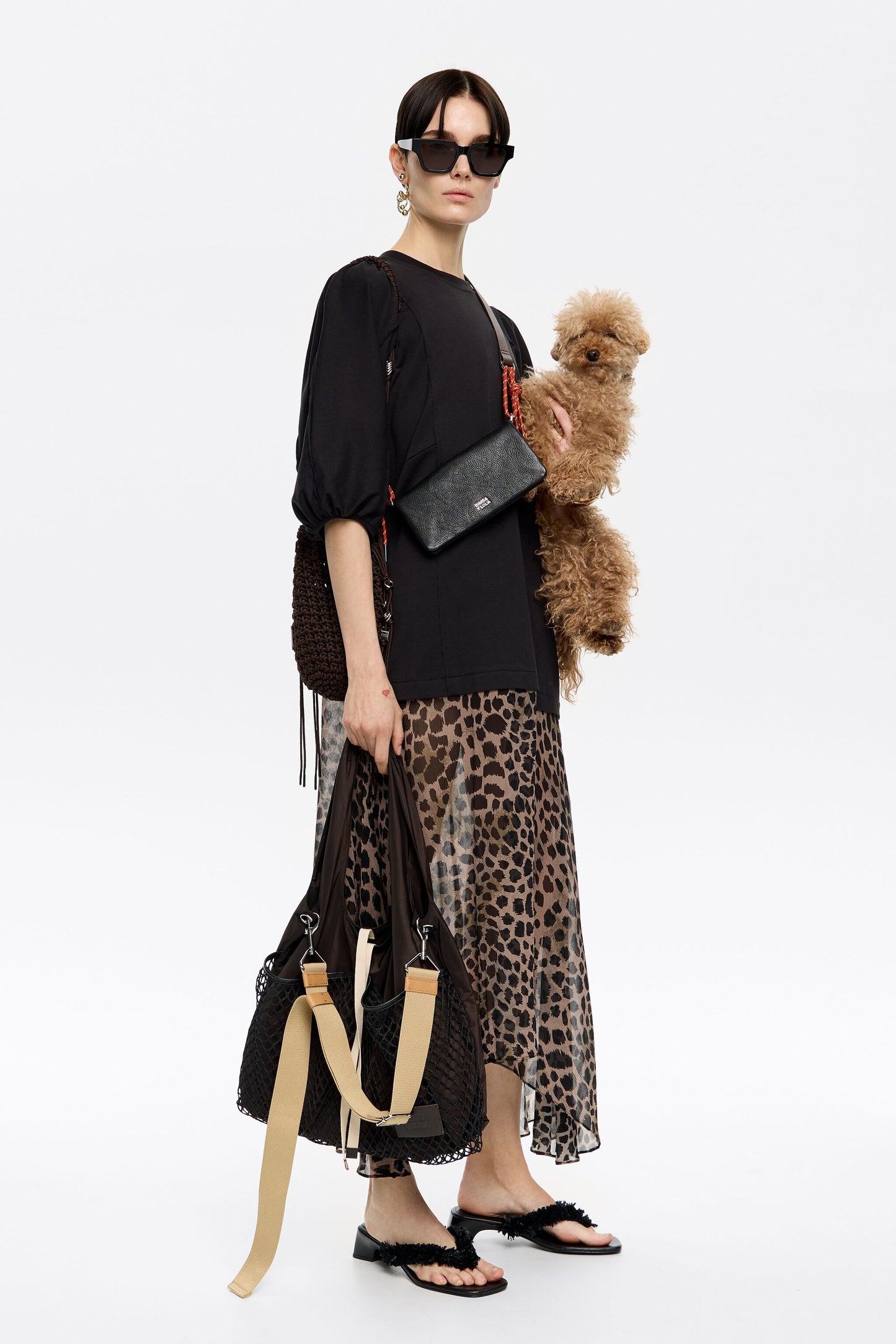 Khaki Cheetah two-material midi dress