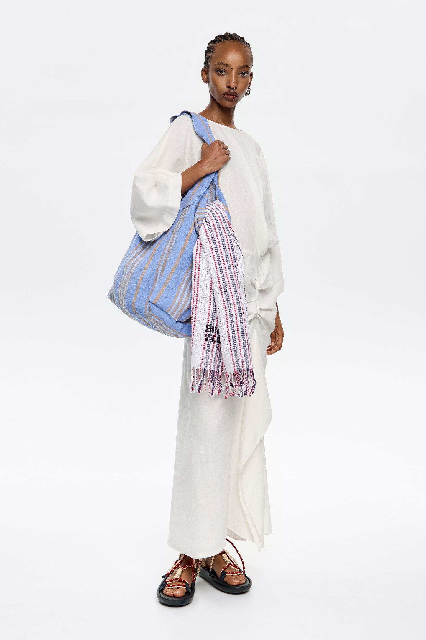 Ivory linen dress with ruffle