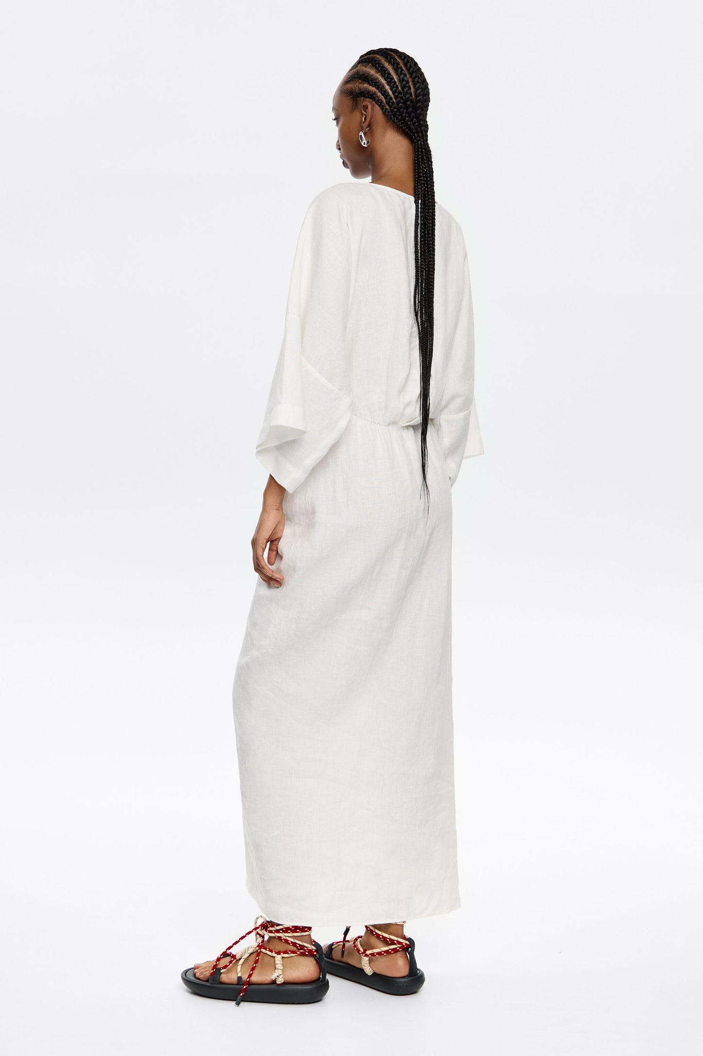 Ivory linen dress with ruffle