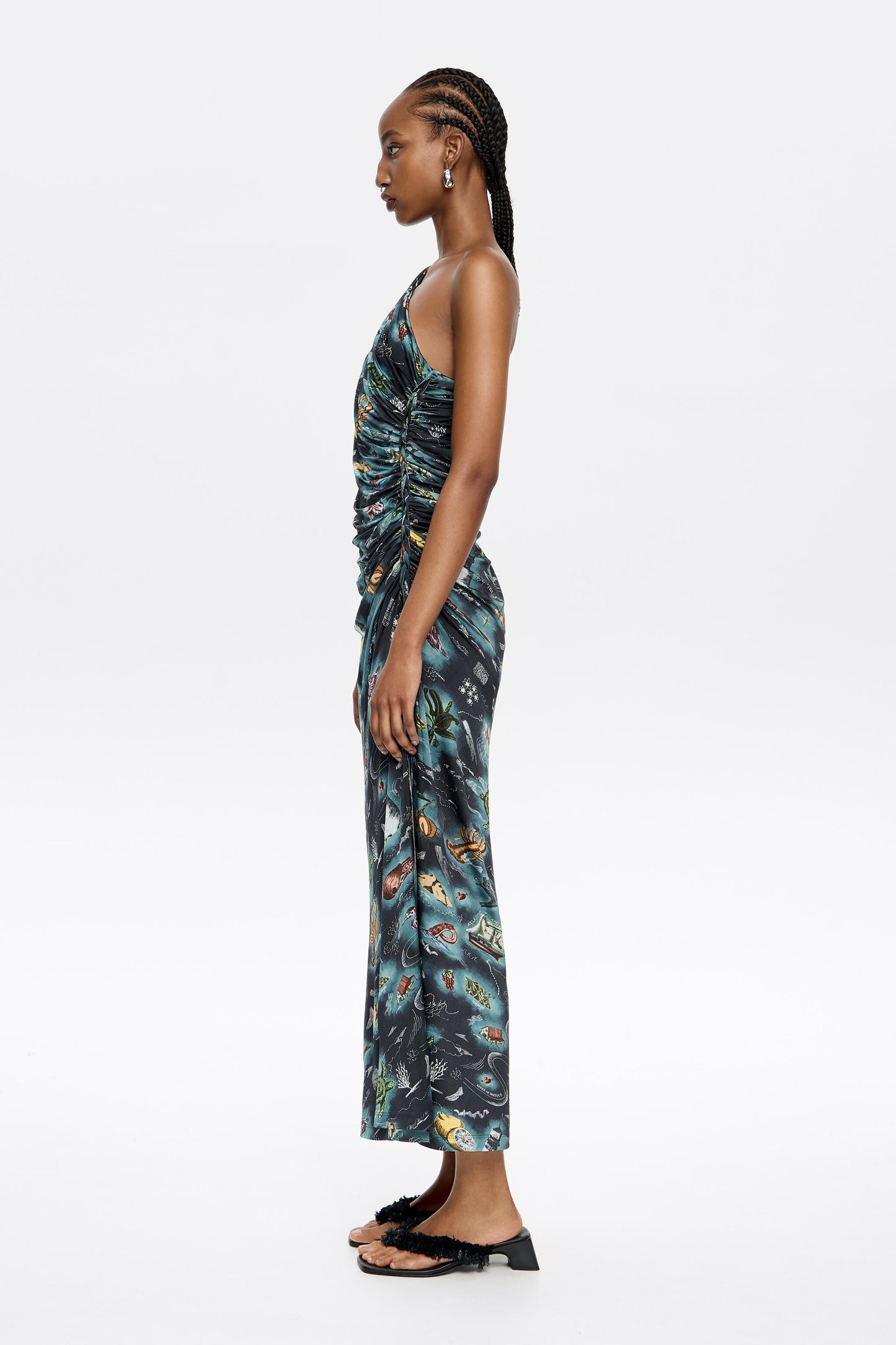 Black fitted Maps ruched dress