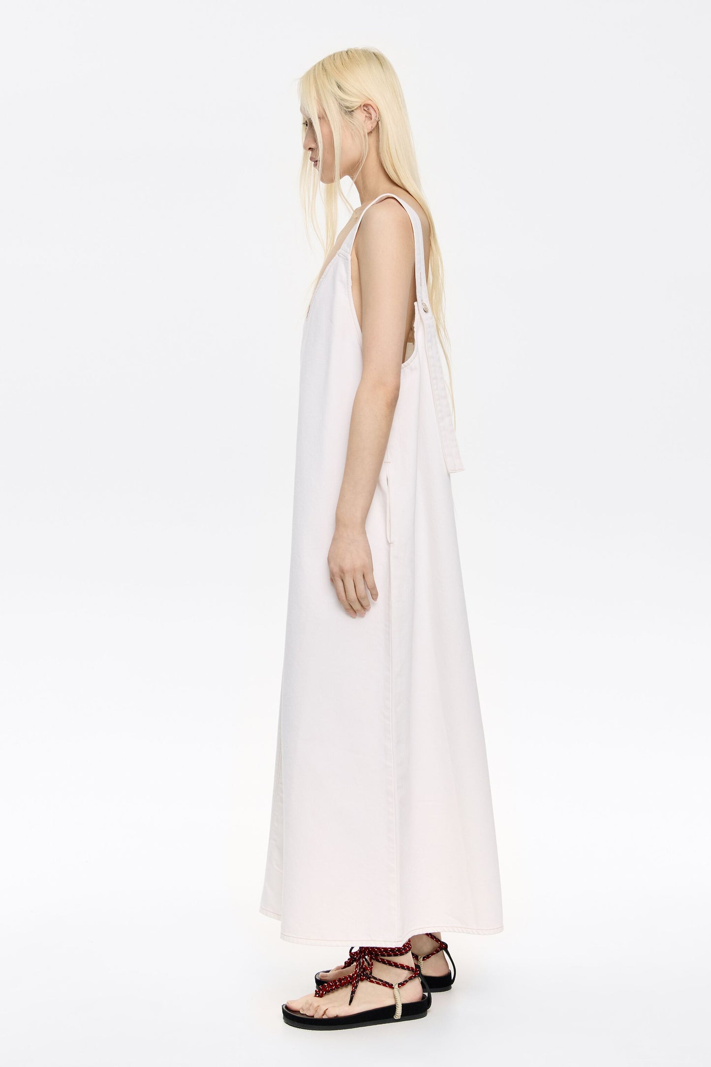White denim strappy dress