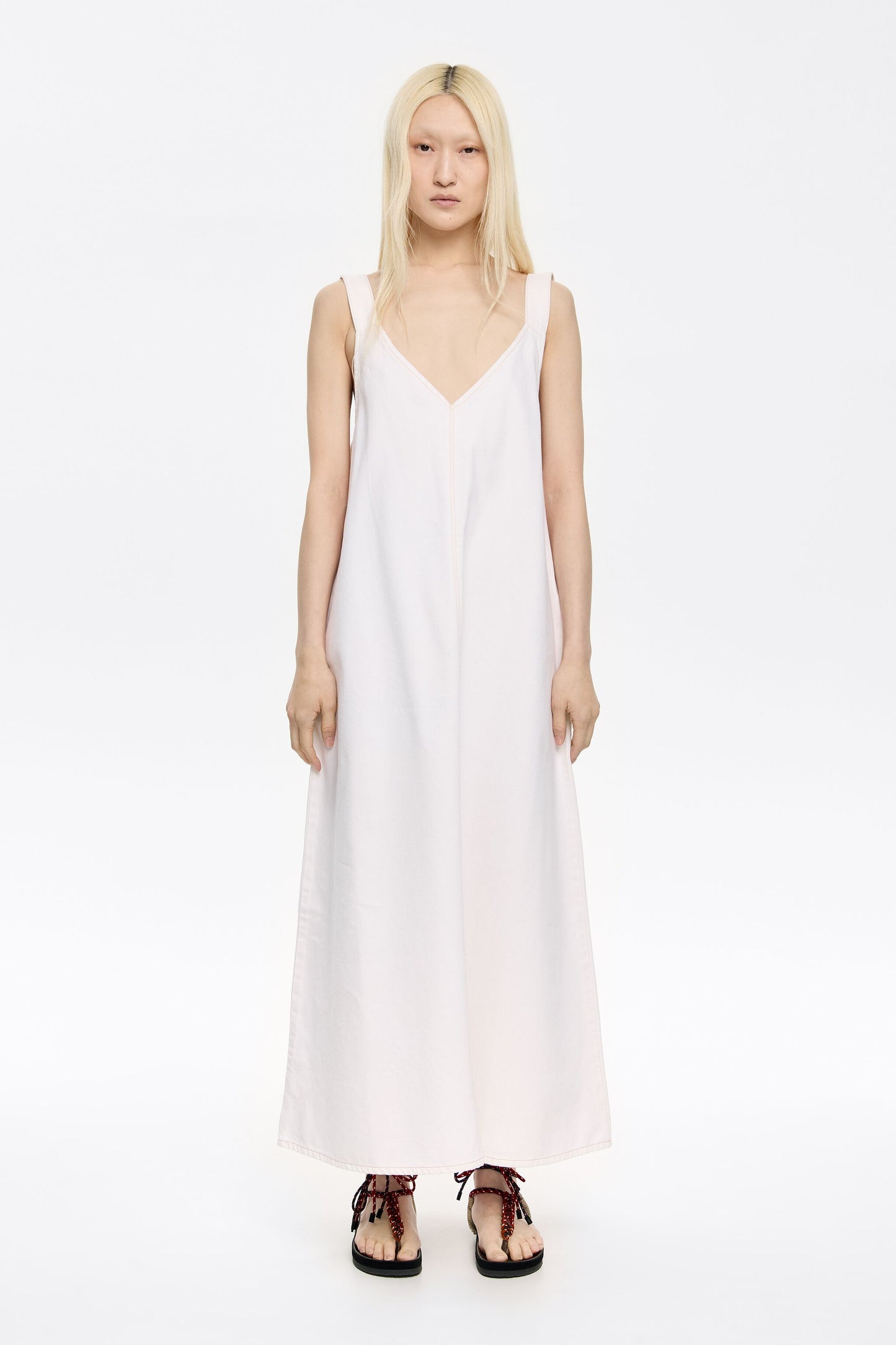 White denim strappy dress