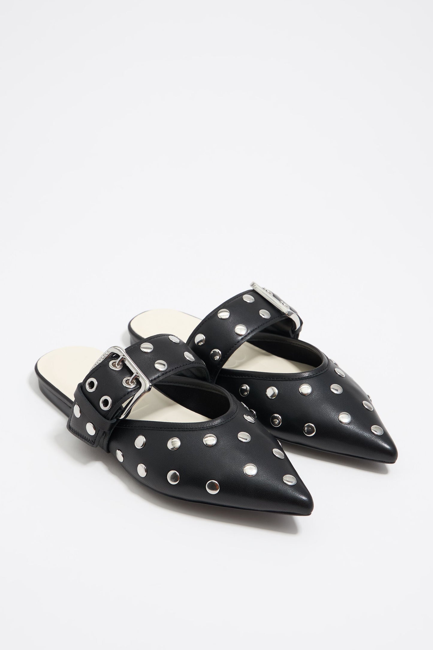 Black leather slingback ballerina with studs