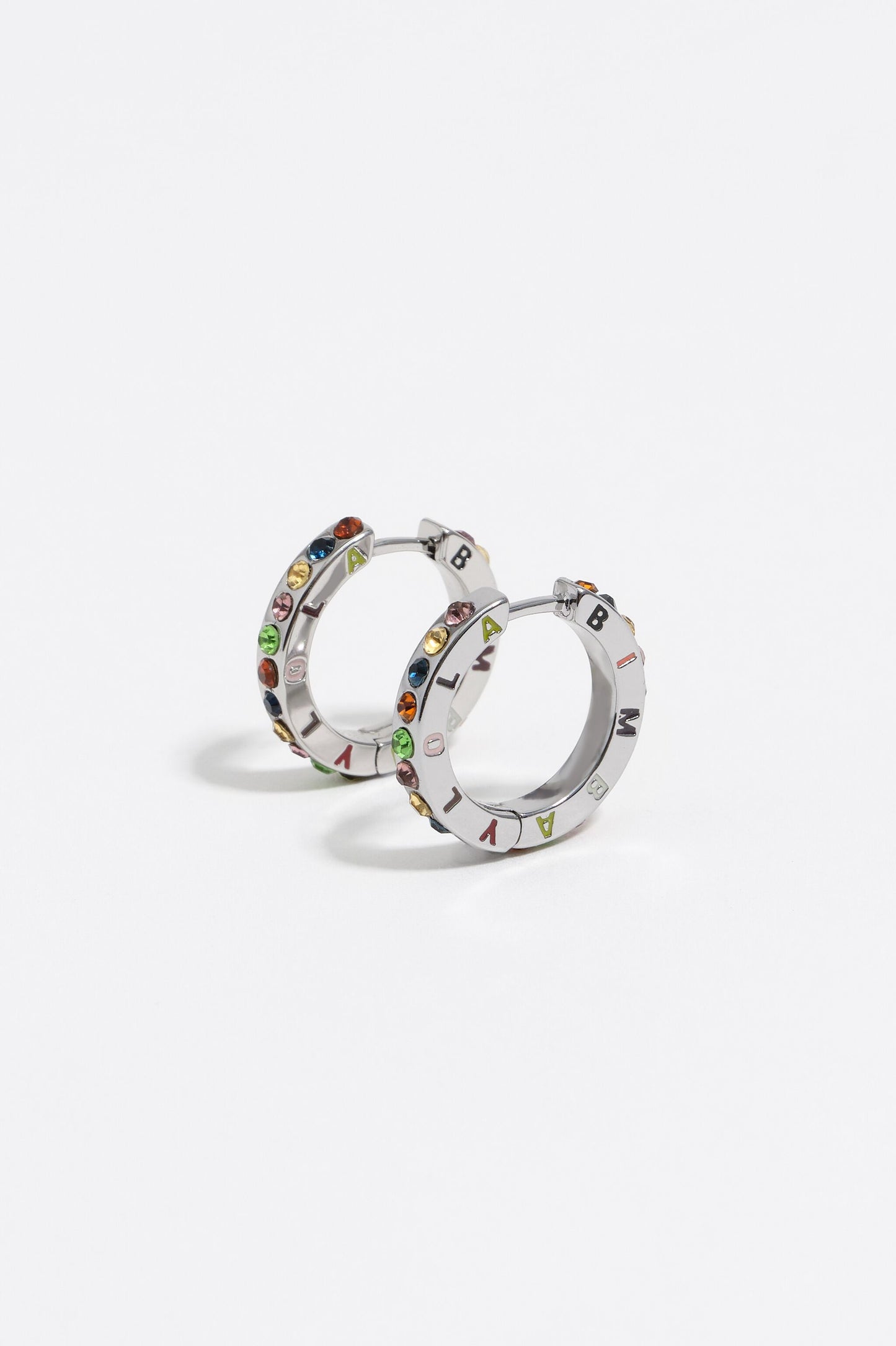 Multicolored crystals and logo hoop earrings