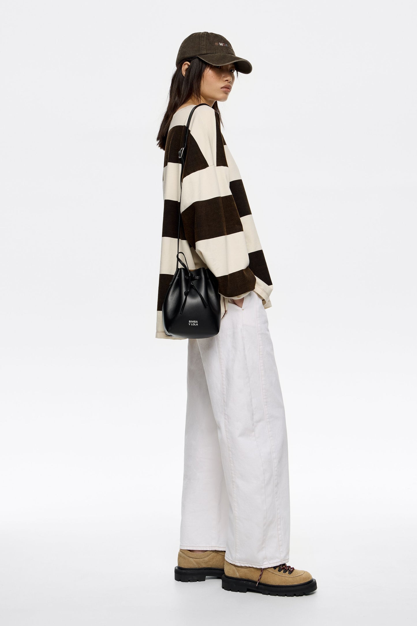 Black leather bucket bag