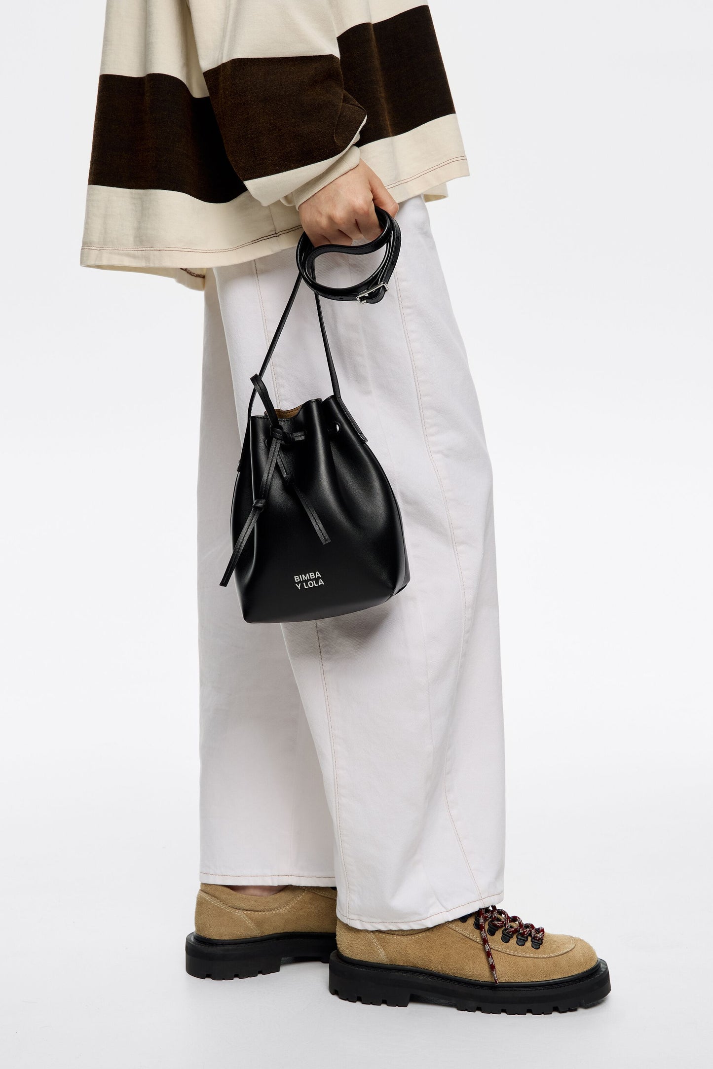 Black leather bucket bag