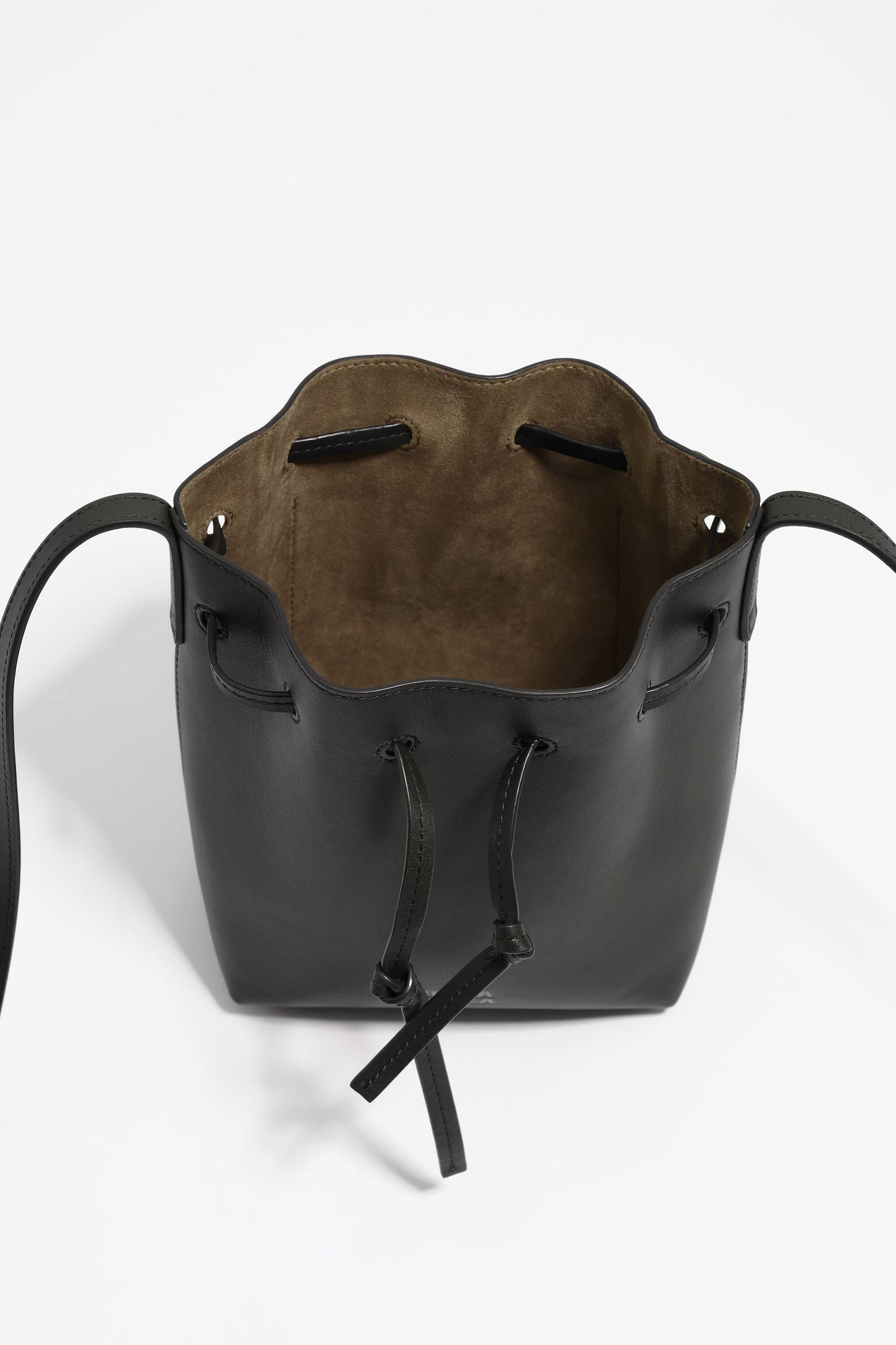 Black leather bucket bag